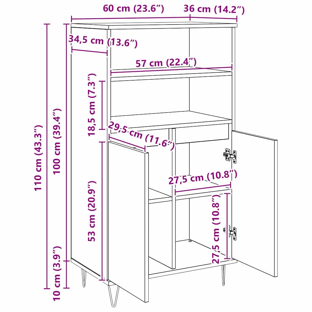 Highboard Smeđa 60 x 36 x 110 cm Konstruirano drvo