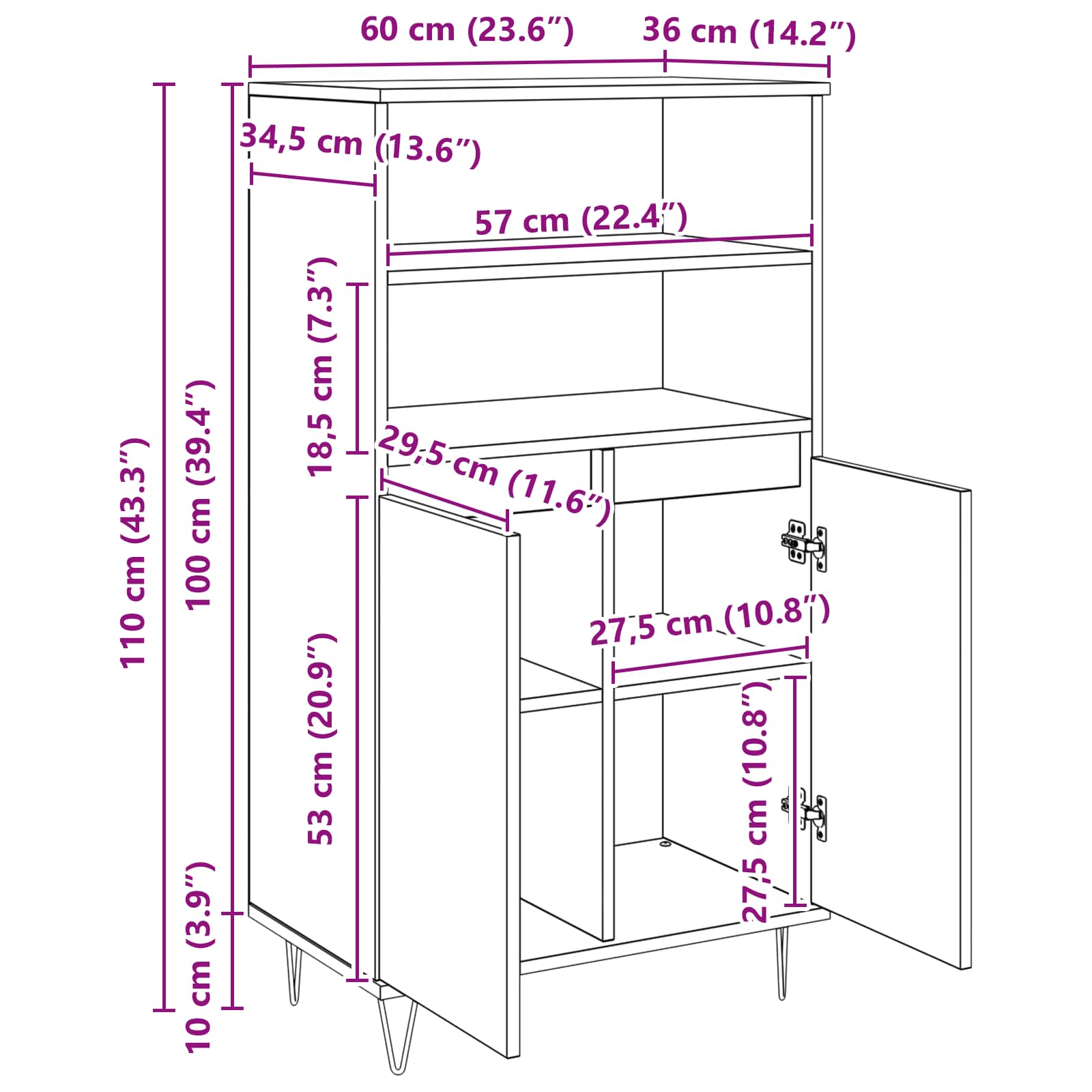 Highboard Smeđa 60 x 36 x 110 cm Konstruirano drvo