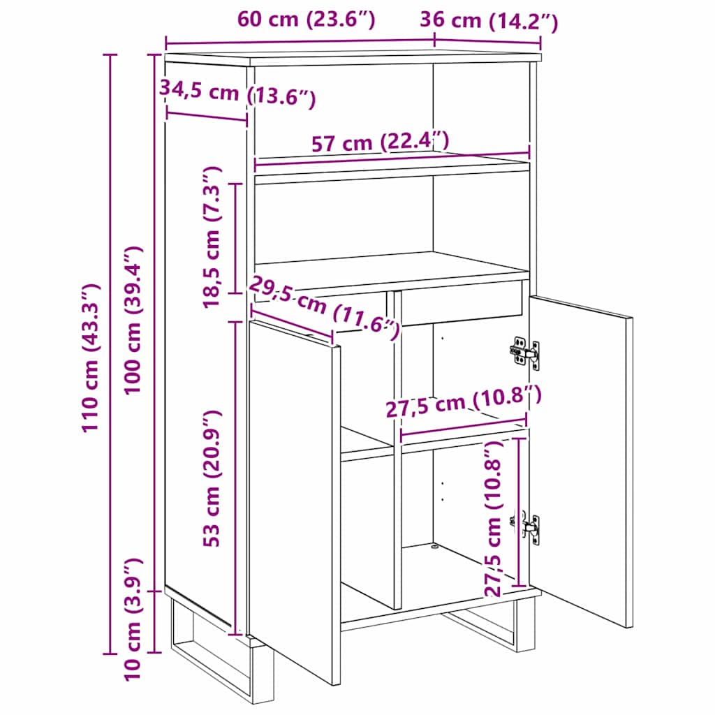 Highboard Crna 60 x 36 x 110 cm Konstruirano drvo