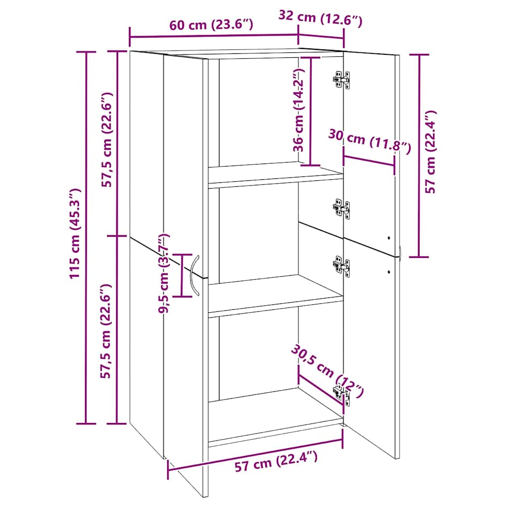 Uredski ormar s policom Umjetnički hrast 60 x 32 x 115 cm