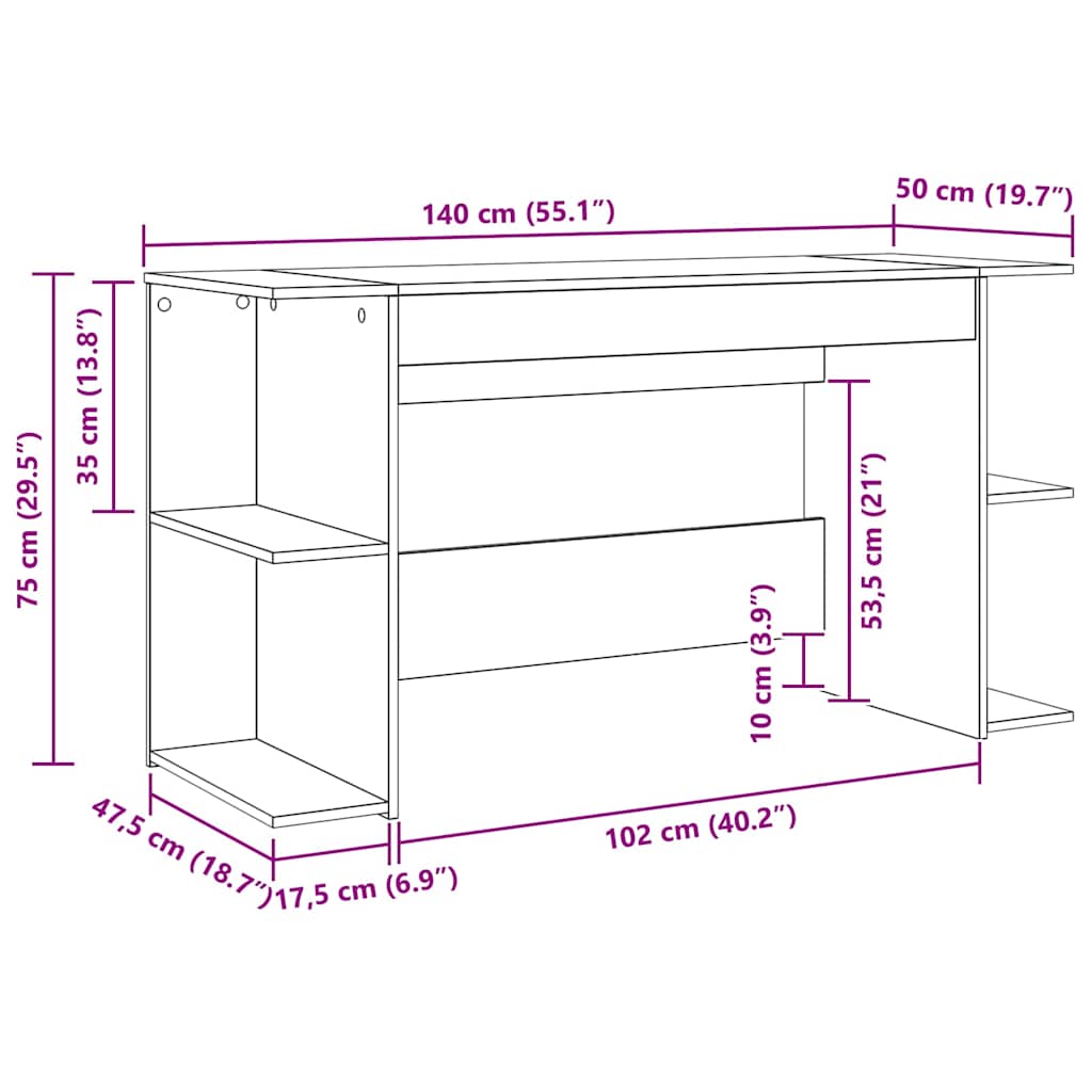 Stol s policom hrast artisan 140 x 50 x 75 cm Konstruirano drvo