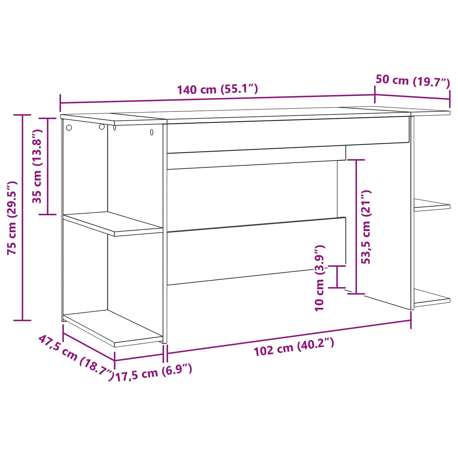 Stol s policom hrast artisan 140 x 50 x 75 cm Konstruirano drvo