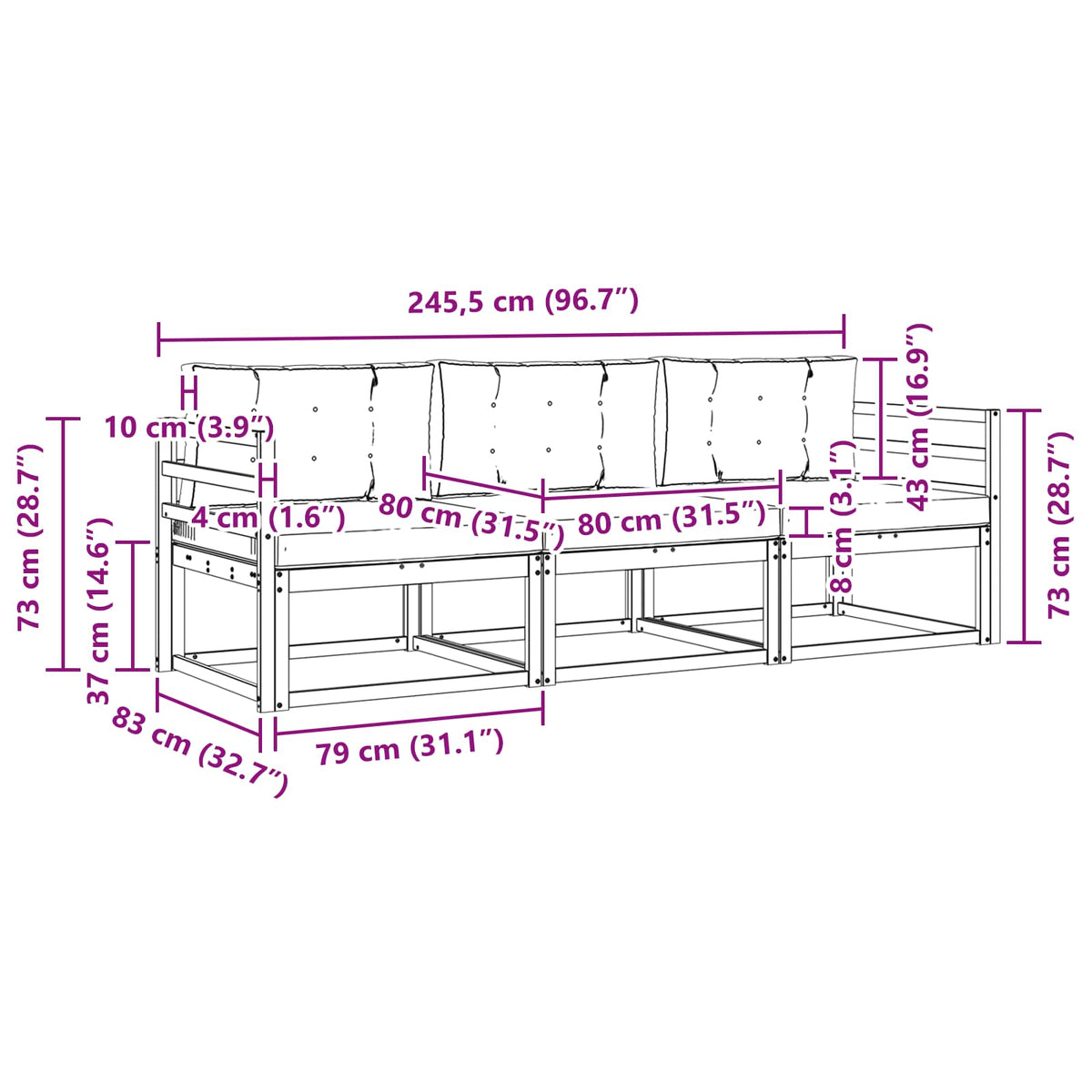 Set vanjskih sofa 3 pcs Bijela i svjetlosiva Poliester