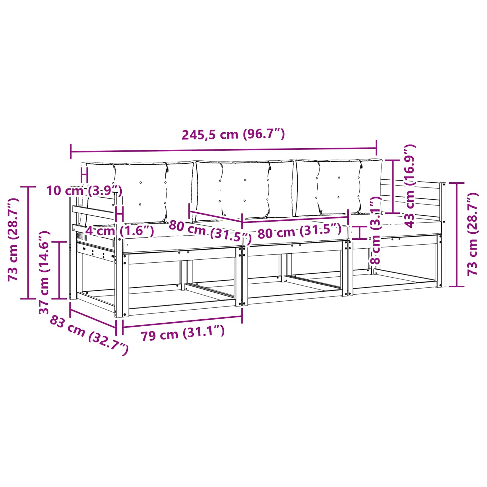 Set vanjskih sofa s jastukom 3 pcs Bijela i antracit Poliester