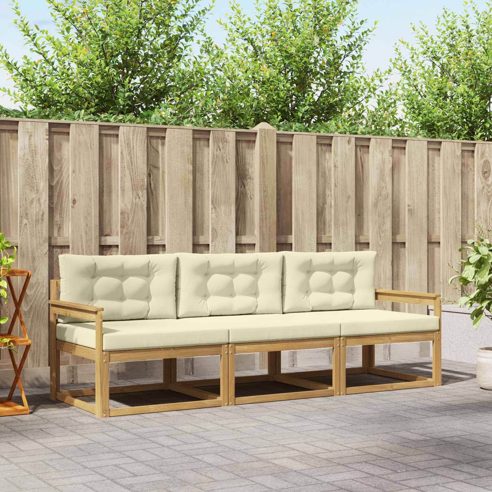 Set vanjskih sofa s jastukom 3 pcs Bijela i krem Poliester