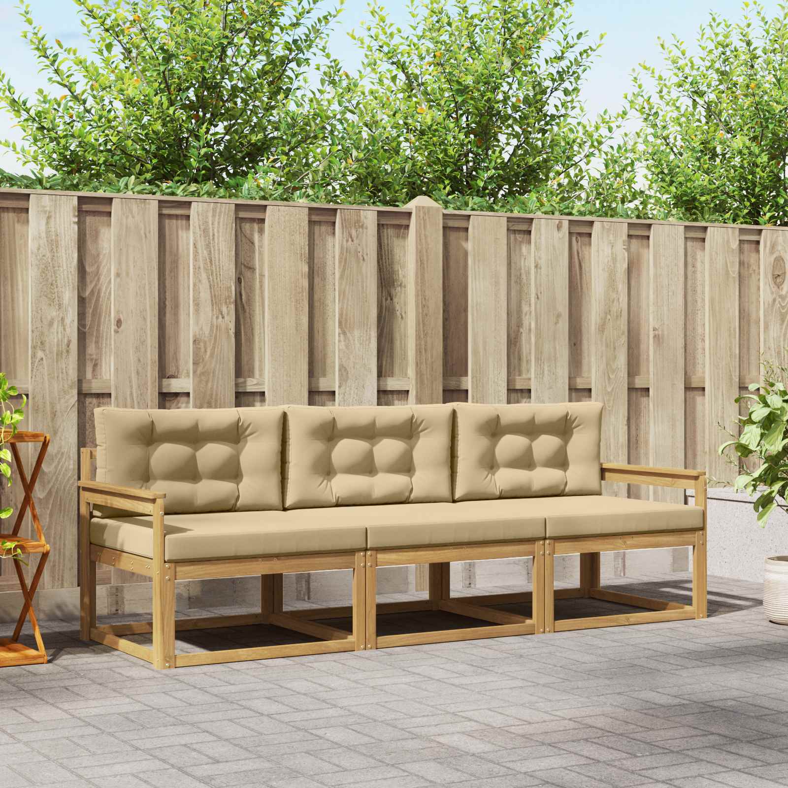 Set vanjskih sofa s jastukom 3 pcs Bijela i bež Poliester