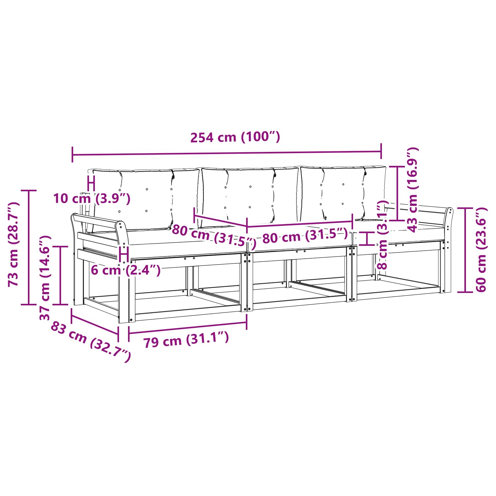 Set vanjskih sofa s jastukom 3 pcs Bijela i antracit Poliester
