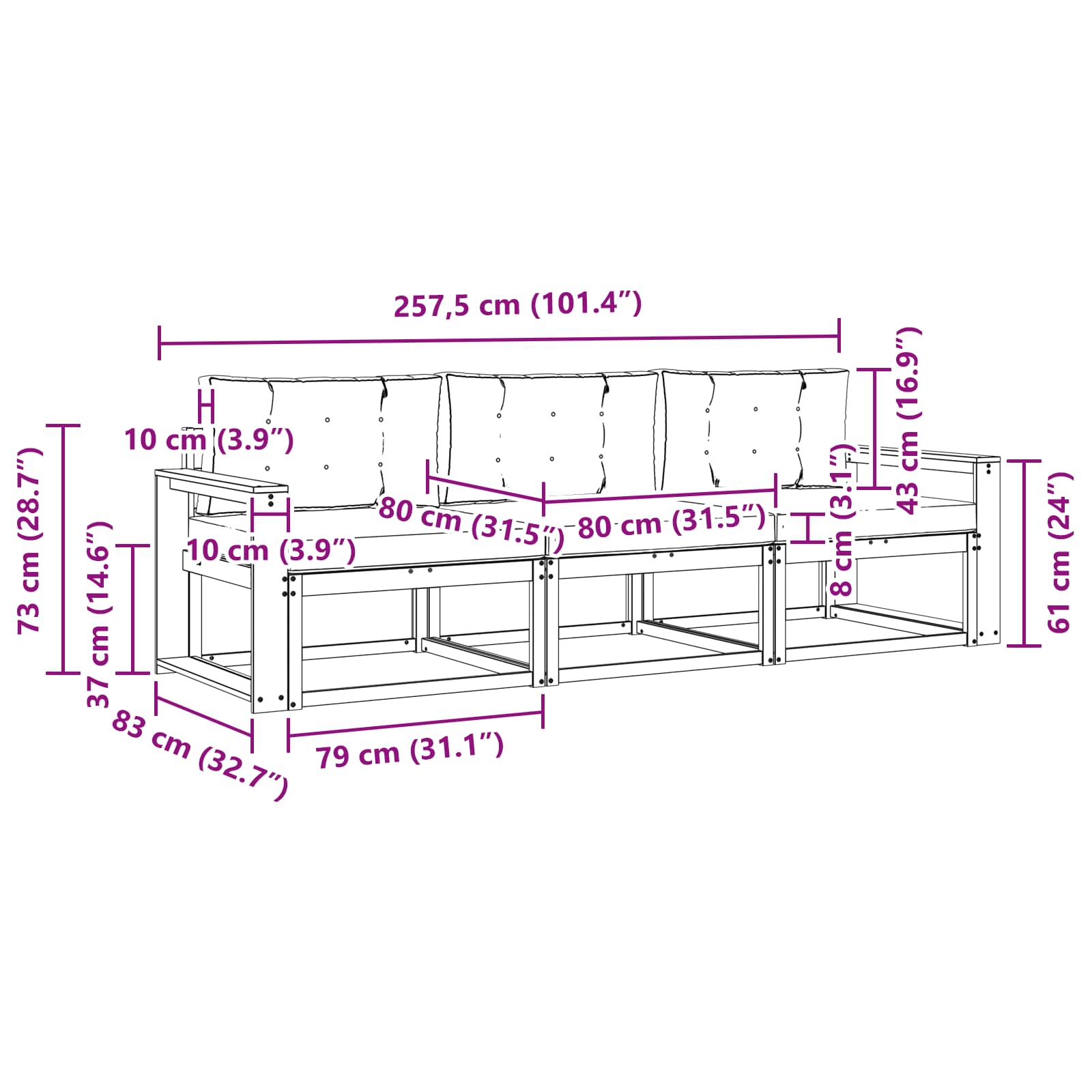 Set vanjskih sofa s jastukom 3 pcs Bijela i antracit Poliester