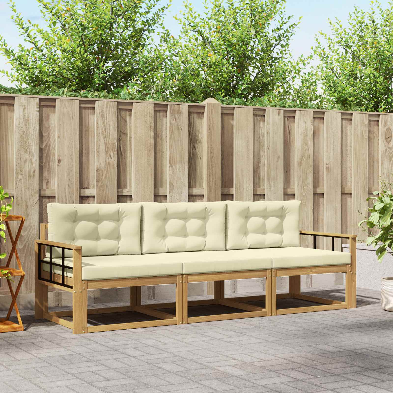 Set vanjskih sofa s jastukom 3 pcs Bijela i krem Poliester