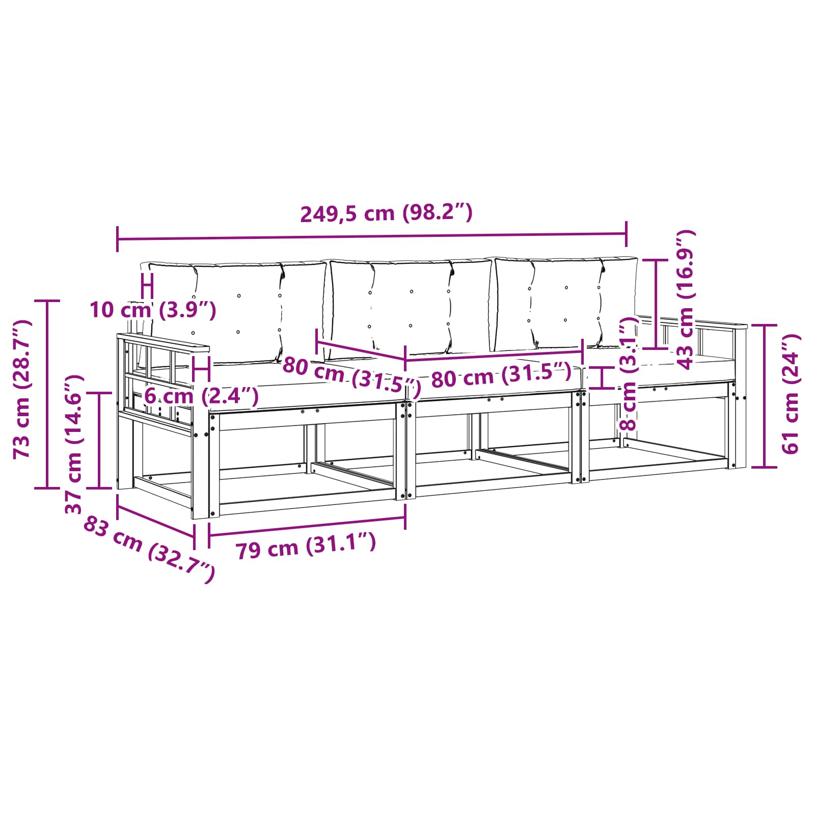 Set vanjskih sofa s jastukom 3 pcs Bijela i krem Poliester
