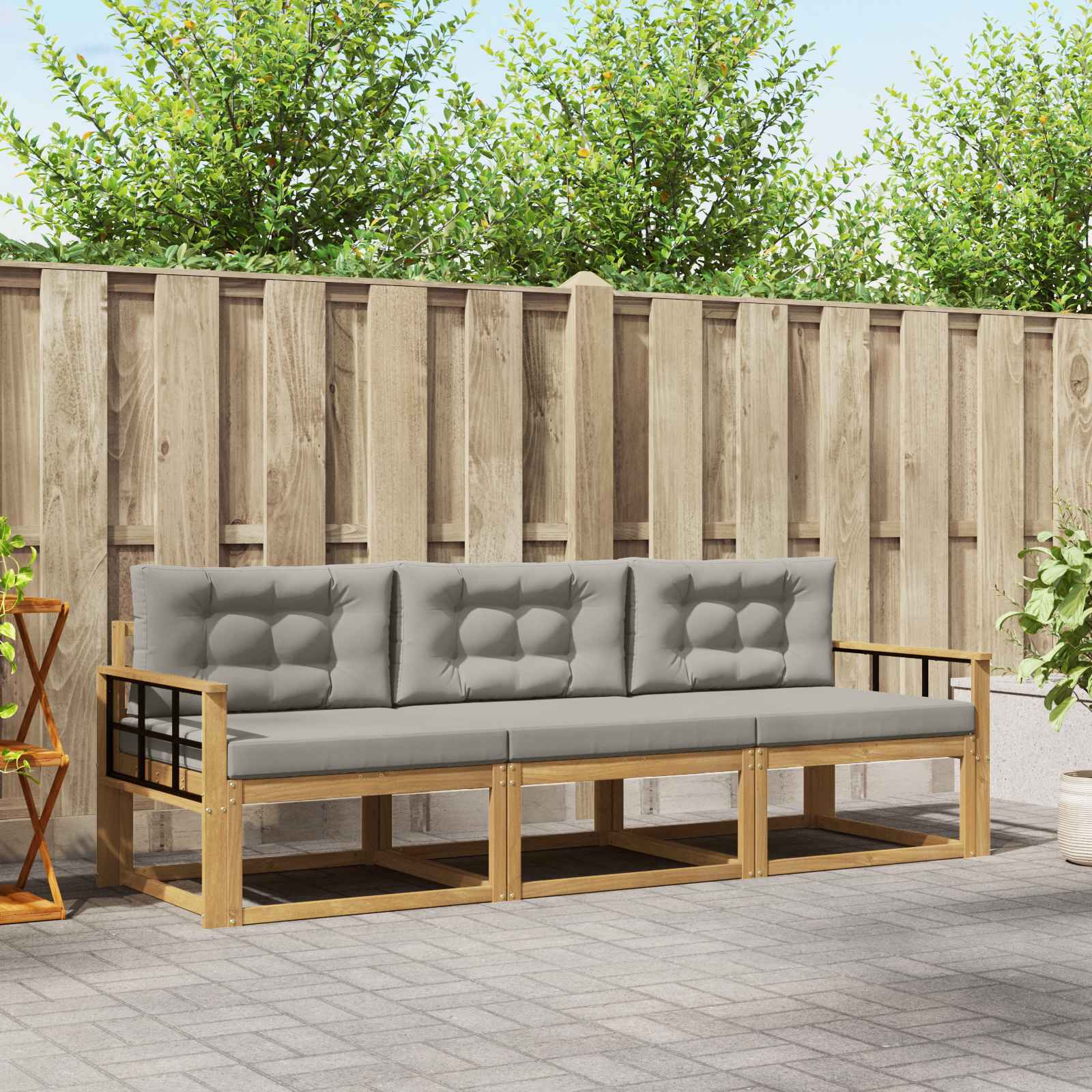 Set vanjskih sofa 3 pcs Bijela i svjetlosiva Poliester