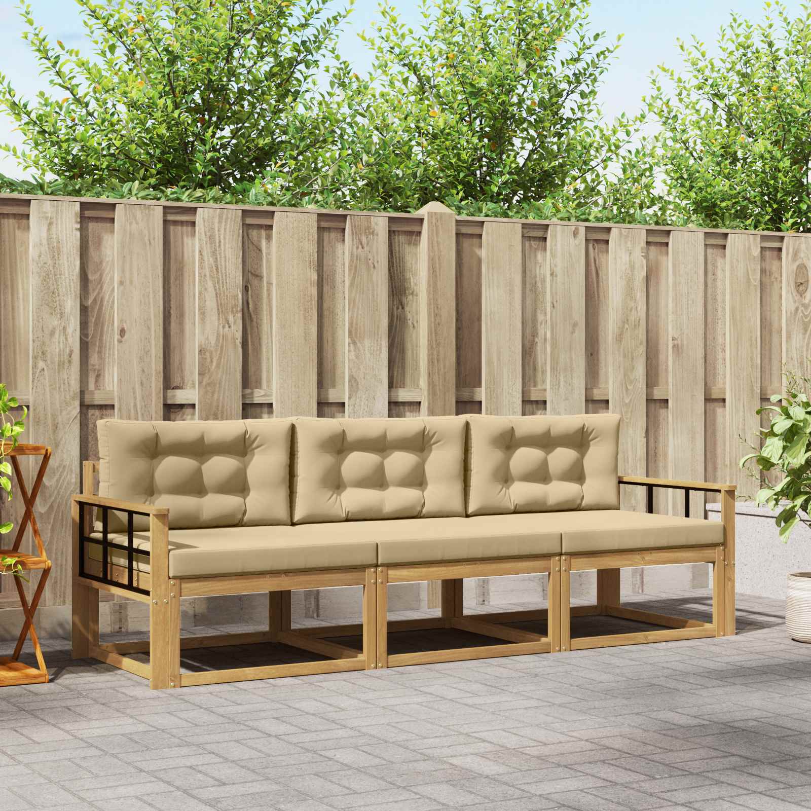 Set vanjskih sofa s jastukom 3 pcs Bijela i bež Poliester