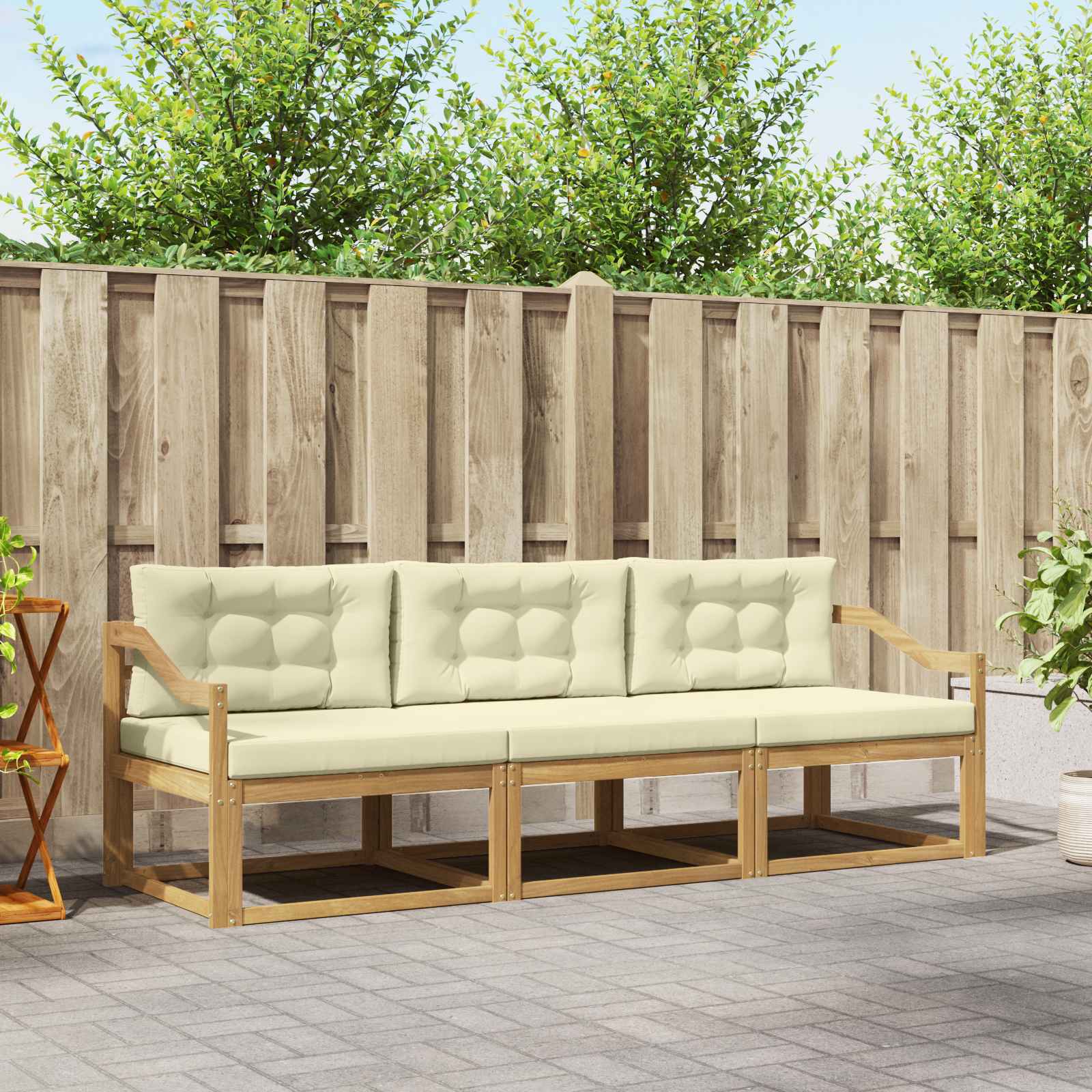 Set vanjskih sofa s jastukom 3 pcs Bijela i krem Poliester