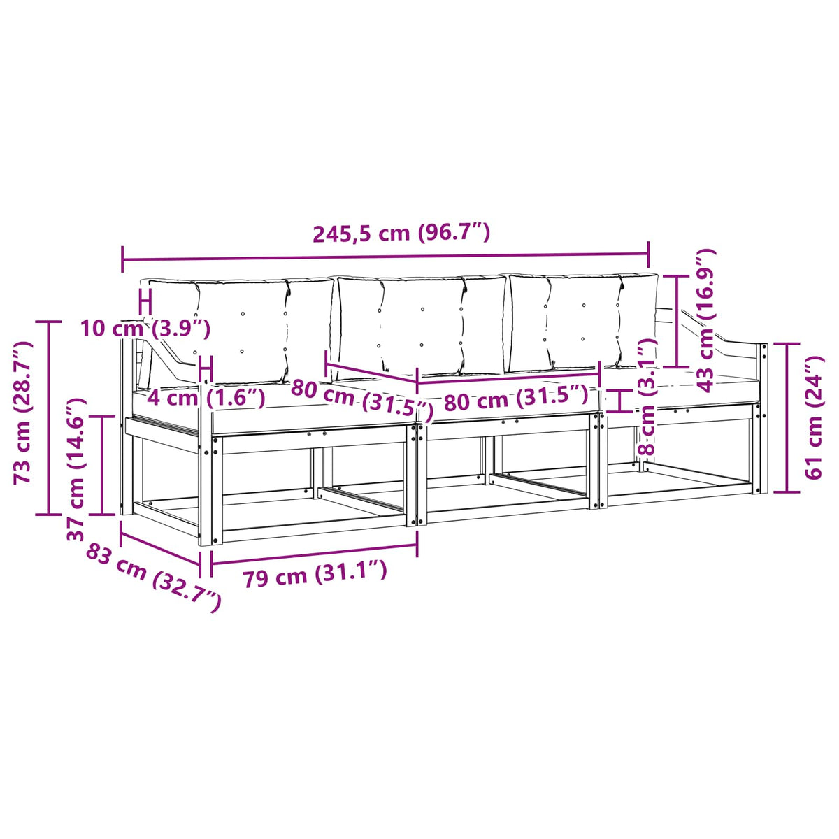Set vanjskih sofa s jastukom 3 pcs Bijela i krem Poliester