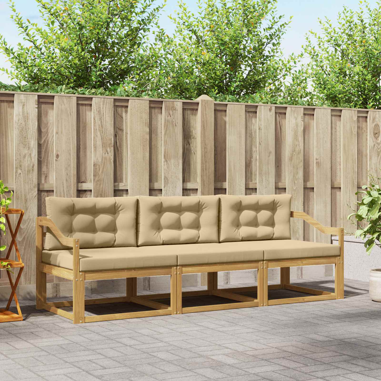 Set vanjskih sofa s jastukom 3 pcs Bijela i bež Poliester