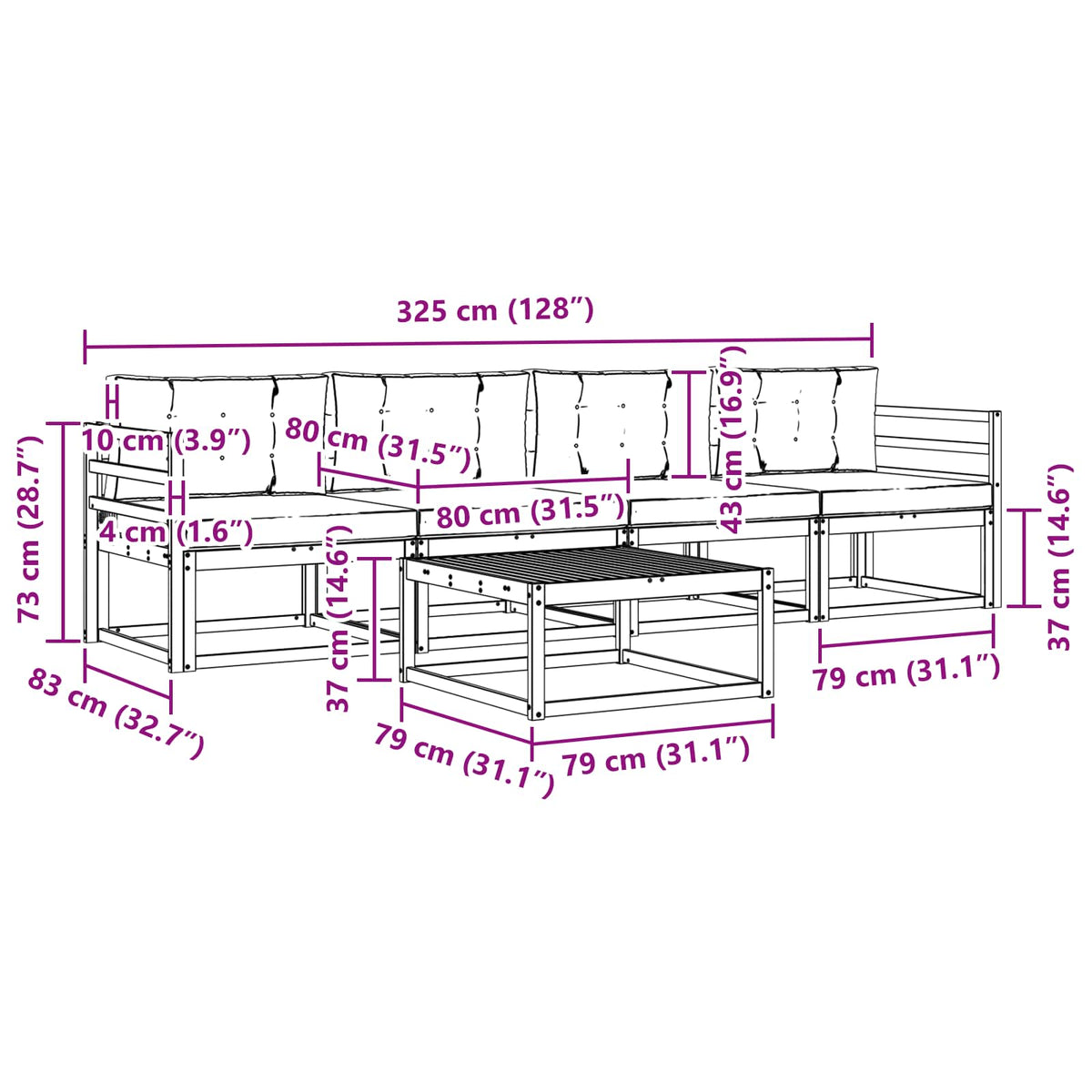 Set vanjskih sofa s jastukom 4 pcs Bijela i krem