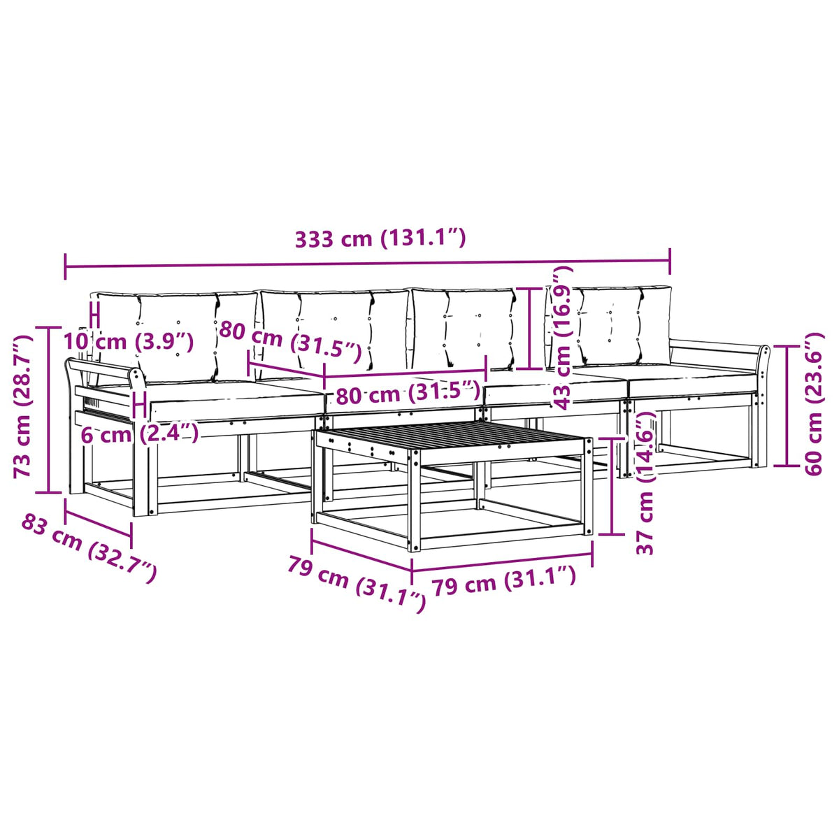 Set vanjskih sofa s jastukom 4 pcs Bijela i antracit