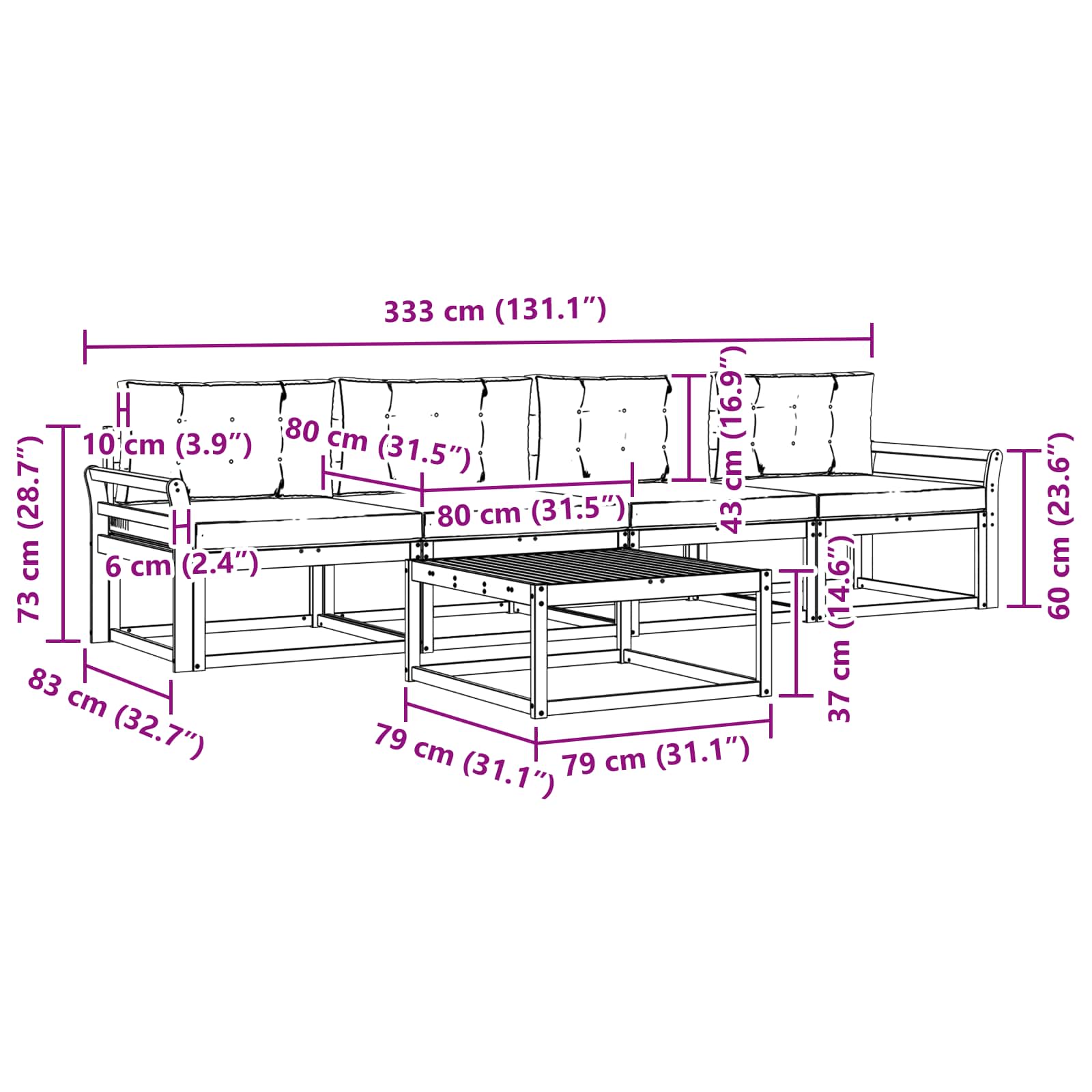 Set vanjskih sofa s jastukom 4 pcs Bijela i bež