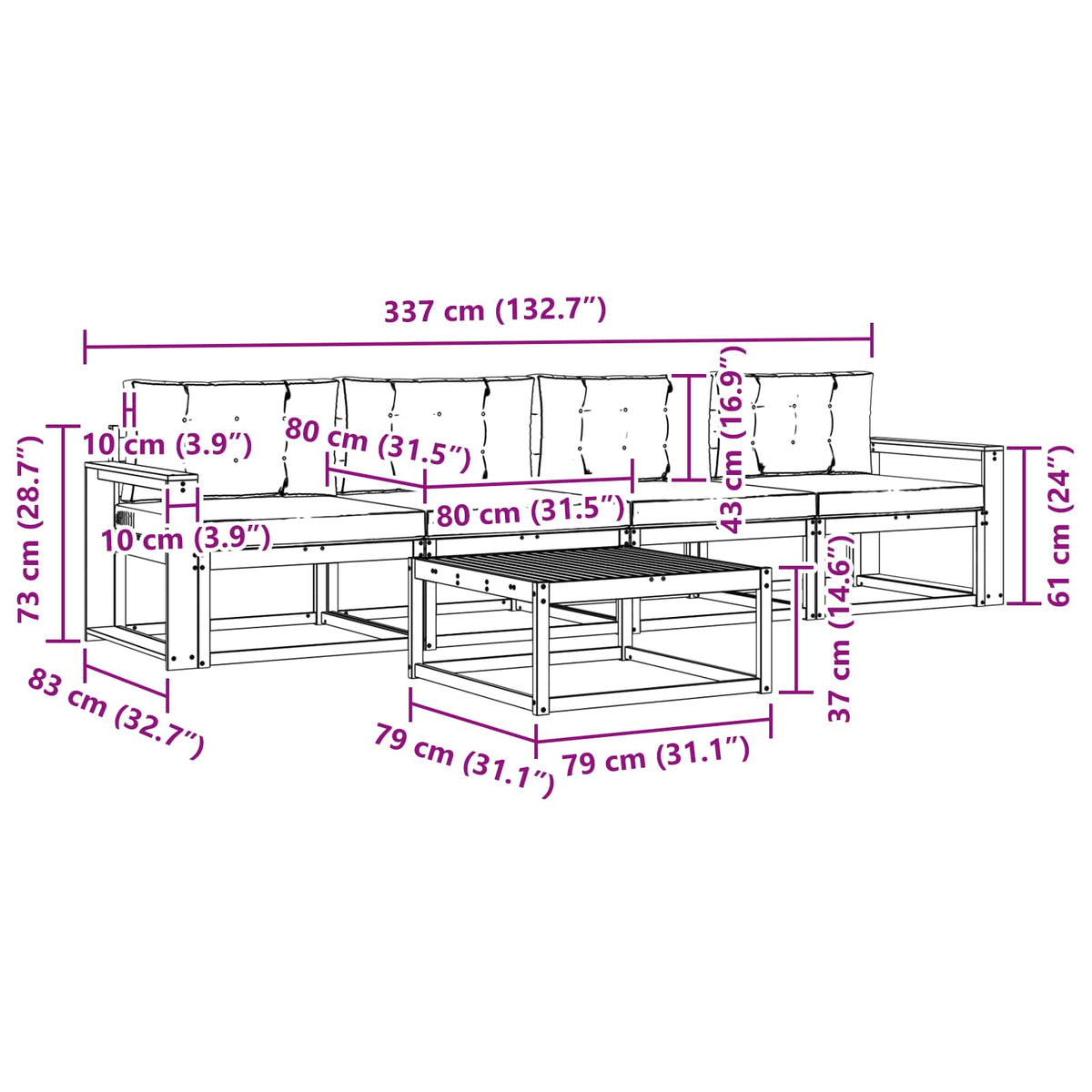 Set vanjskih sofa s jastukom 4 pcs Bijela i svjetlosiva