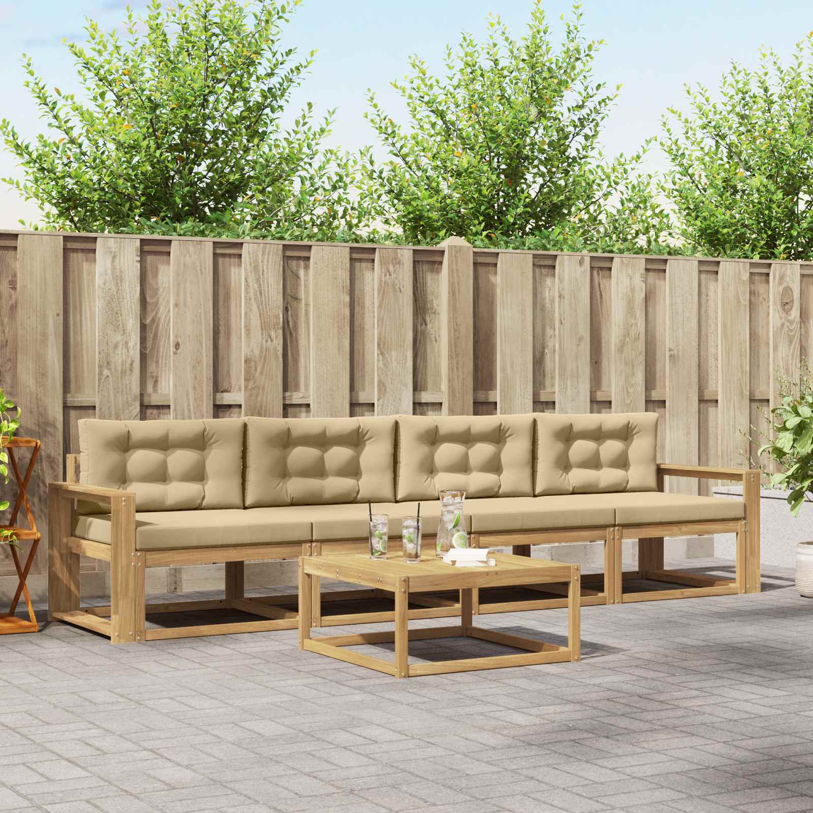 Set vanjskih sofa s jastukom 4 pcs Bijela i bež