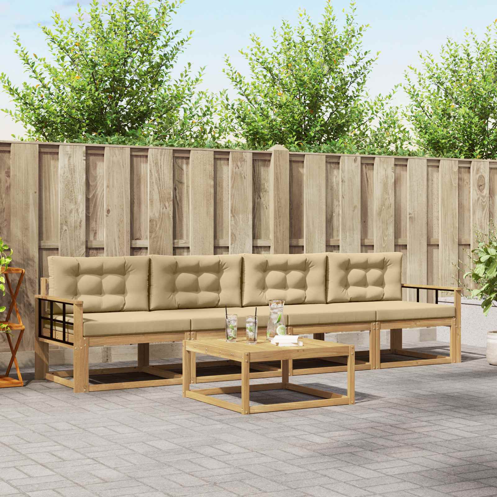 Set vanjskih sofa s jastukom 4 pcs Bijela i bež