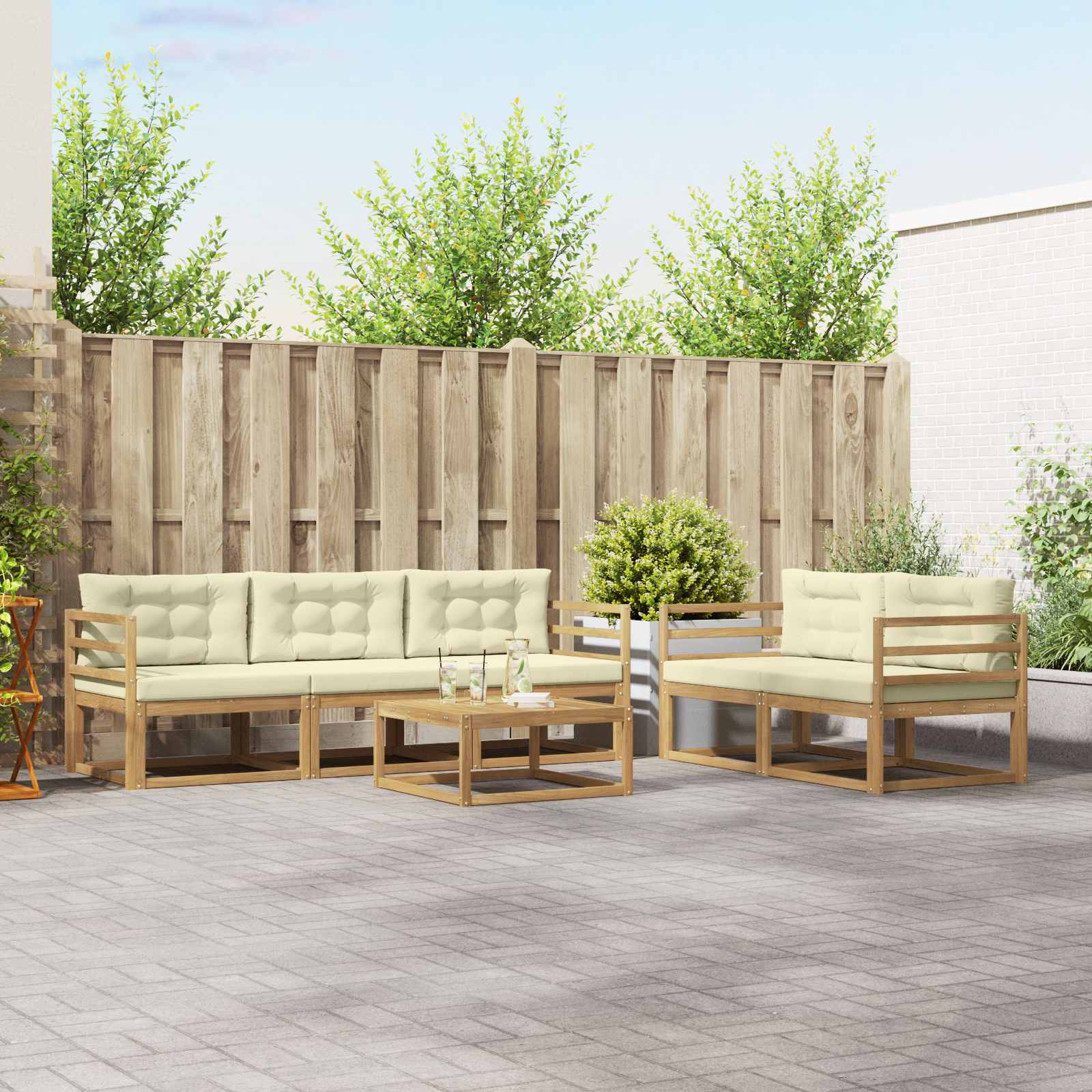 Set vanjskih sofa s jastukom 6 pcs Bijela i krem