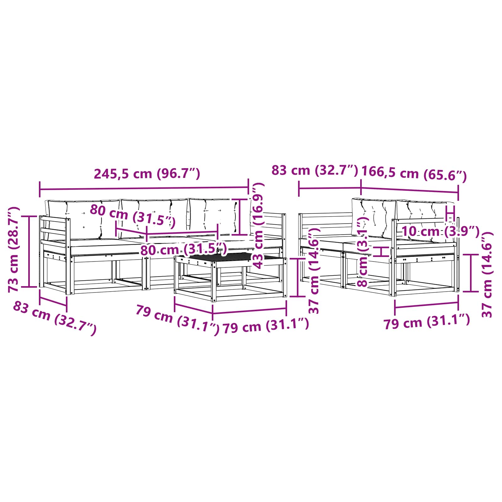 Set vanjskih sofa s jastukom 6 pcs Bijela i krem