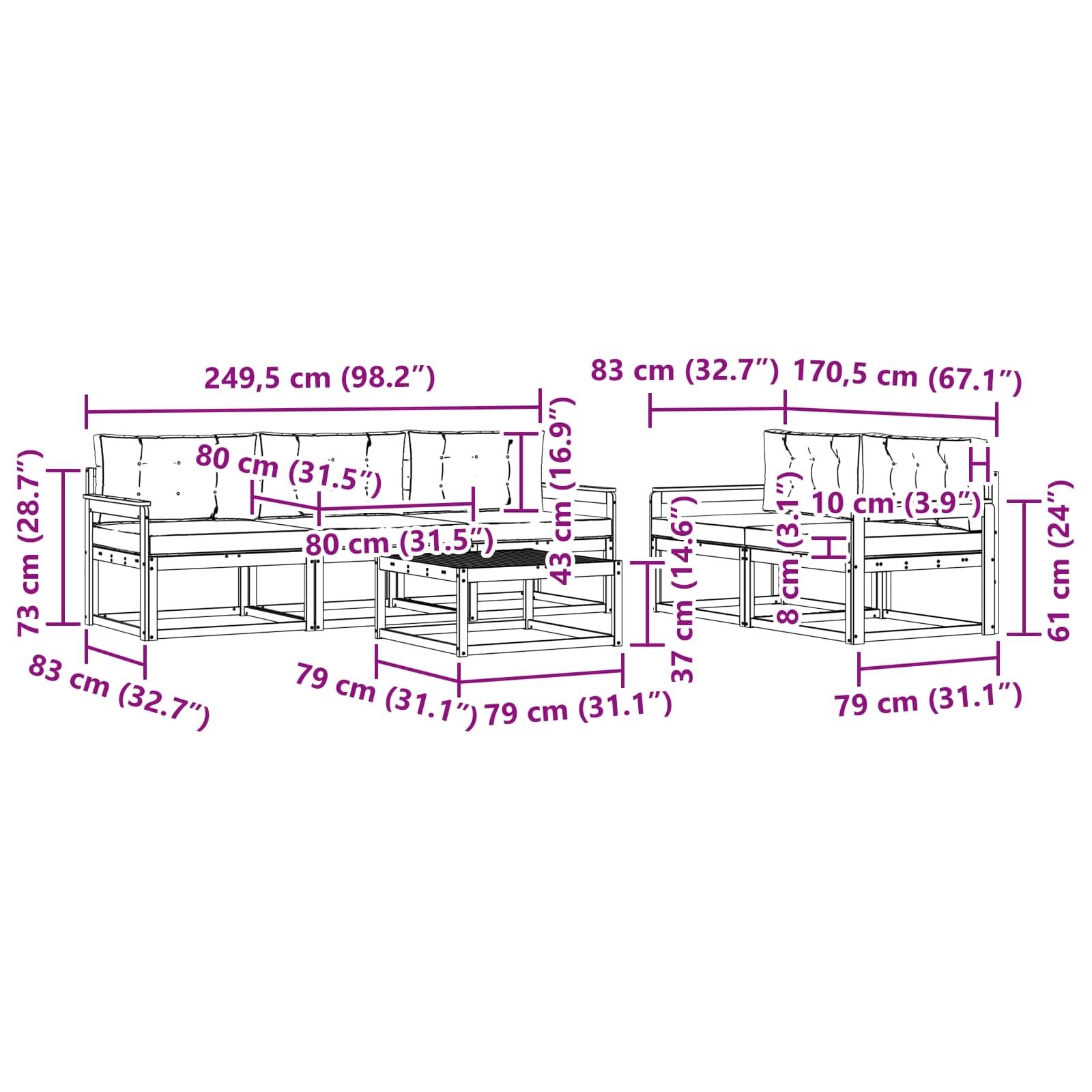 Set vanjskih sofa s jastukom 6 pcs Bijela i krem