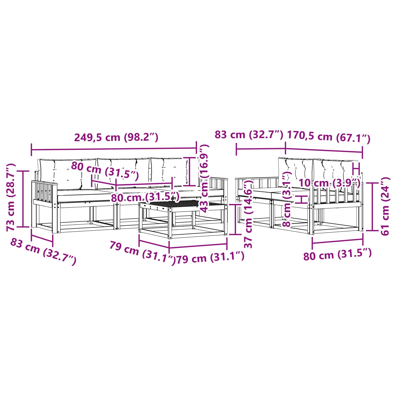 Set vanjskih sofa s jastukom 6 pcs Bijela i krem