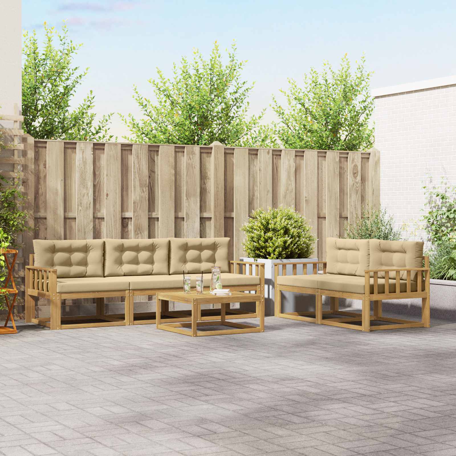 Set vanjskih sofa s jastukom 6 pcs Bijela i bež