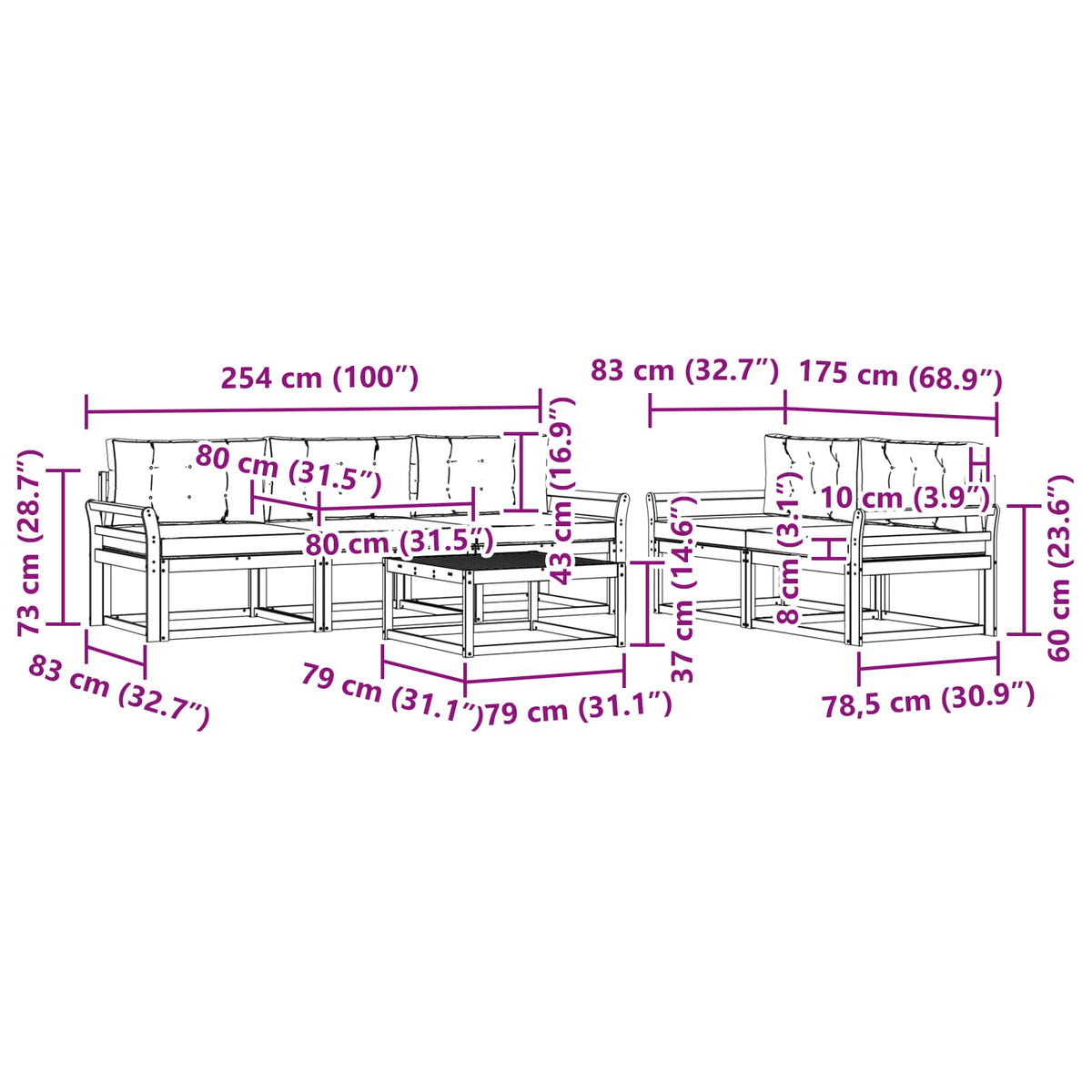 Set vanjskih sofa s jastukom 6 pcs Bijela i krem
