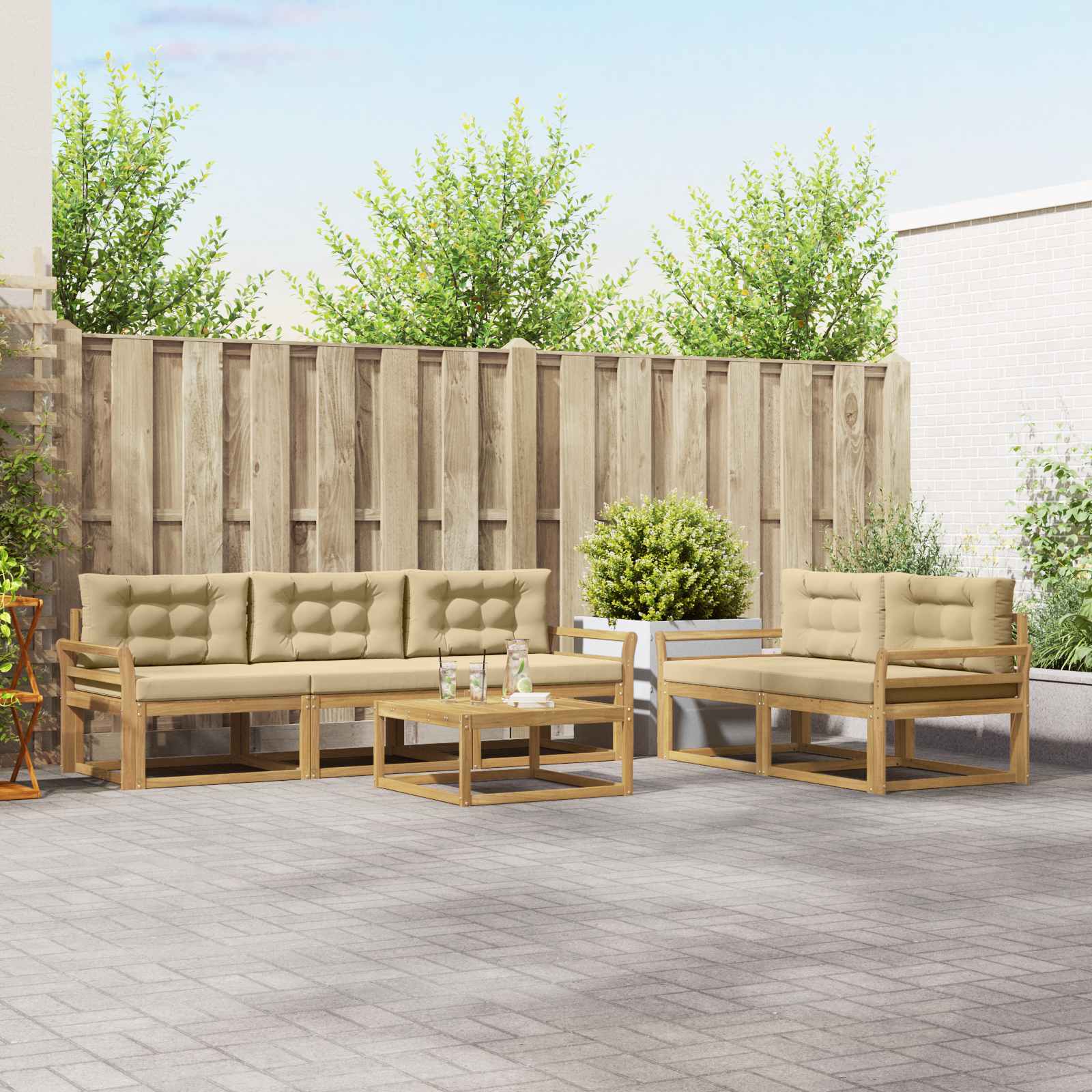 Set vanjskih sofa s jastukom 6 pcs Bijela i bež