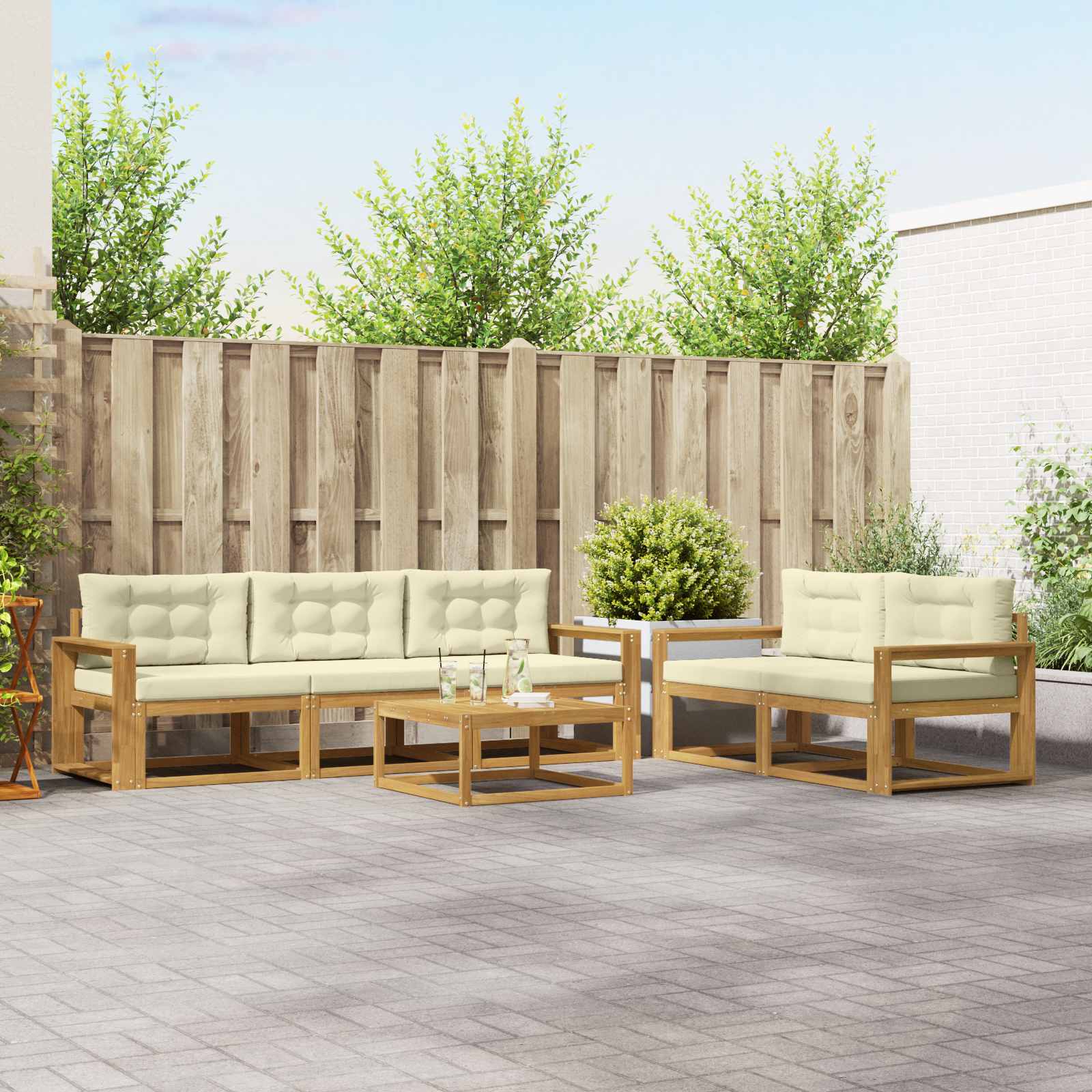 Set vanjskih sofa s jastukom 6 pcs Bijela i krem