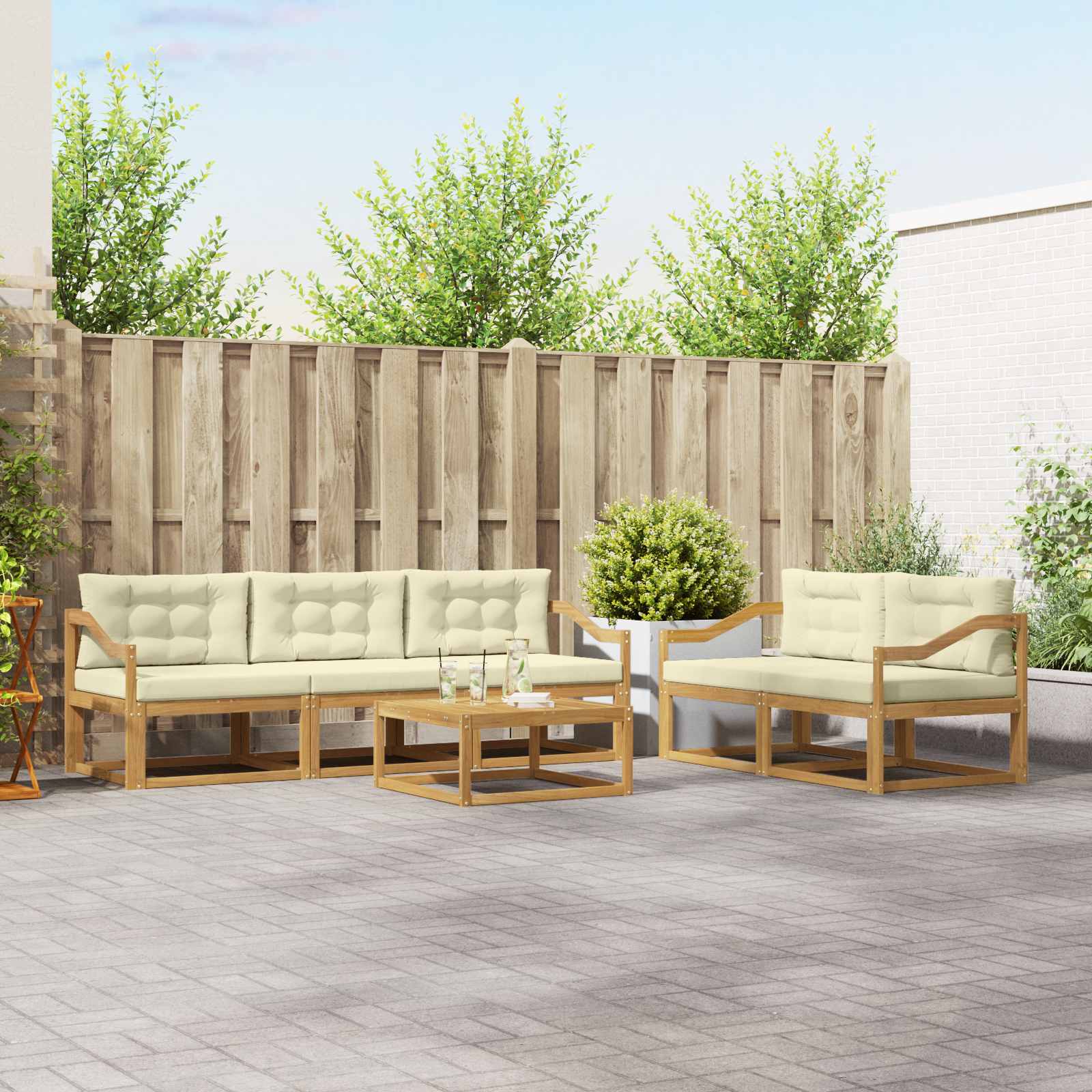 Set vanjskih sofa s jastukom 6 pcs Bijela i krem