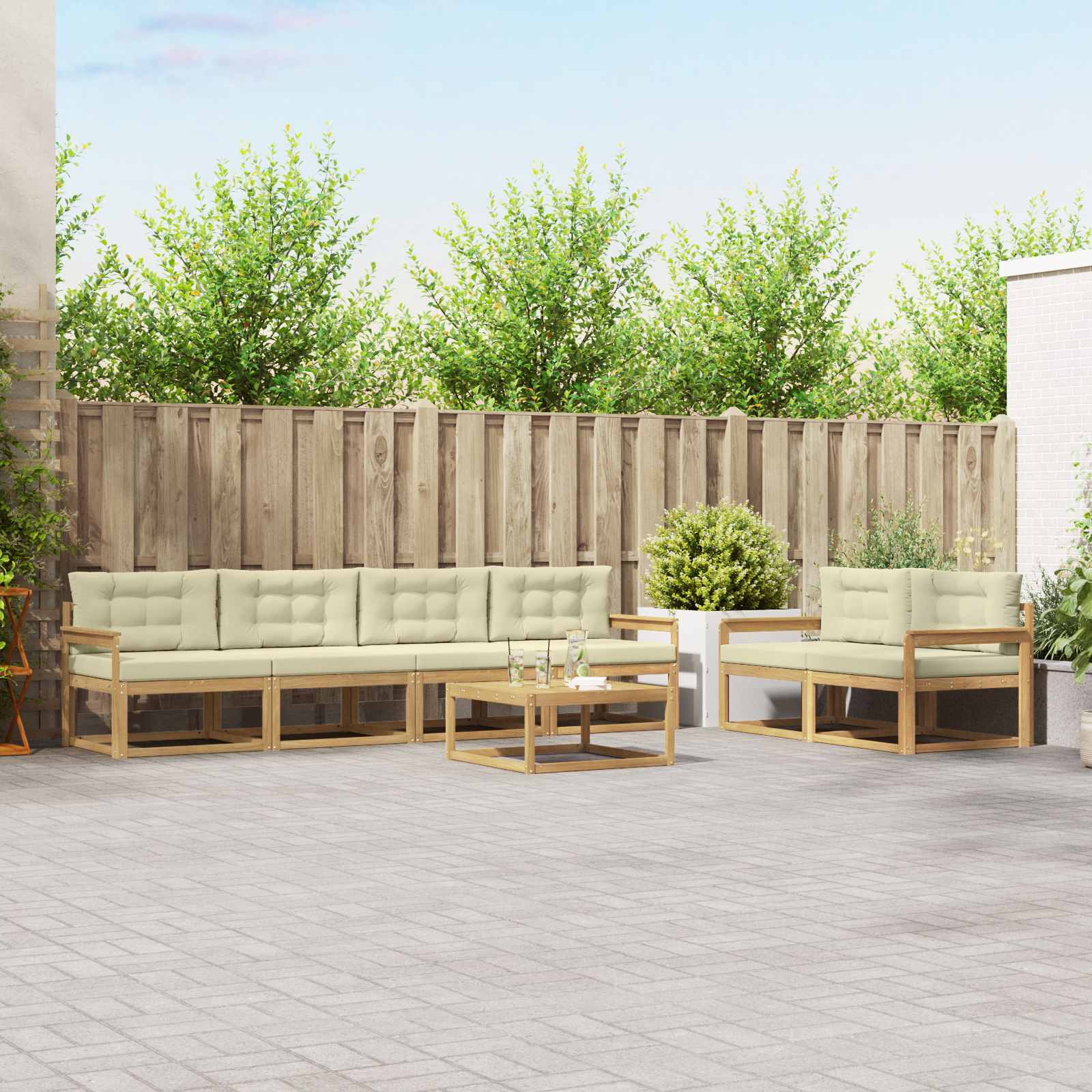 Set vanjskih sofa s jastukom 6 pcs Bijela i krem