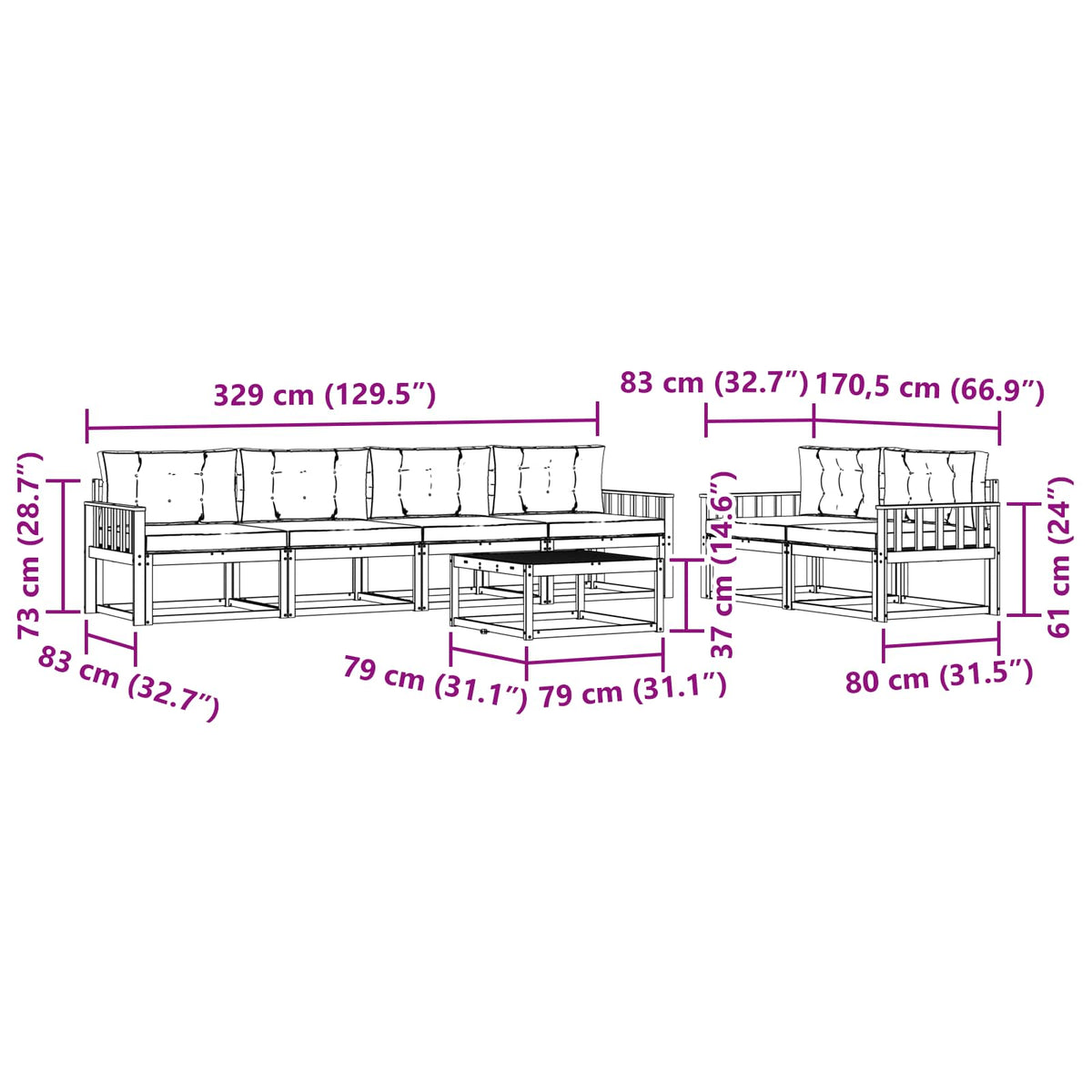 Set vanjskih sofa s jastukom 6 pcs Bijela i krem