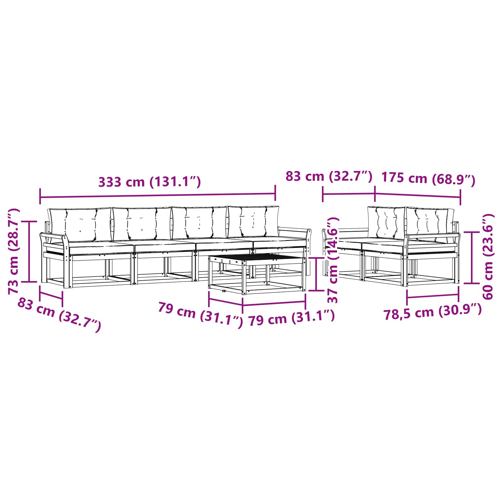 Set vanjskih sofa s jastukom 6 pcs Bijela i krem