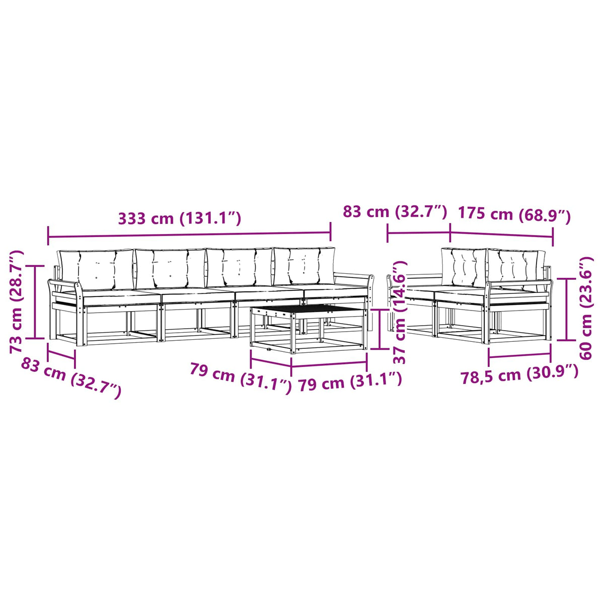 Set vanjskih sofa 6 kom. Bijela i svjetlosiva