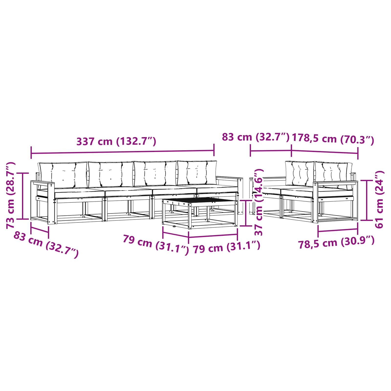 Set vanjskih sofa s jastukom 6 pcs Bijela i krem