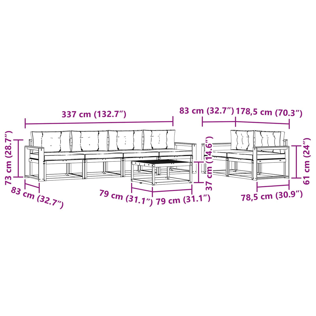 Set vanjskih sofa 6 kom. Bijela i bež