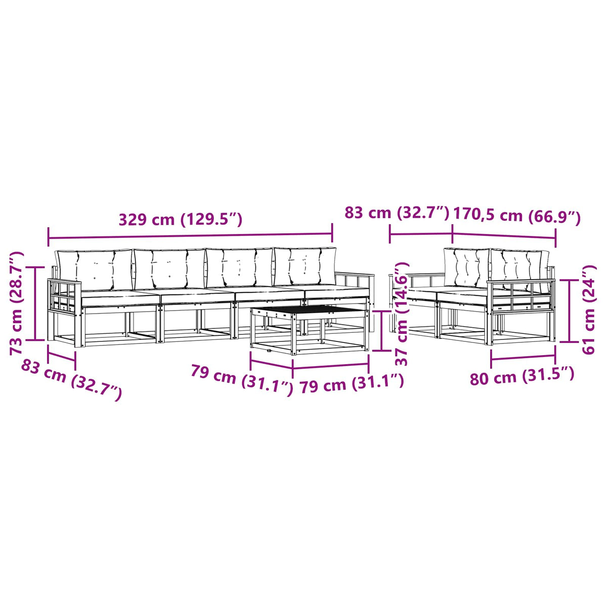 Set vanjskih sofa s jastukom 6 pcs Bijela i krem