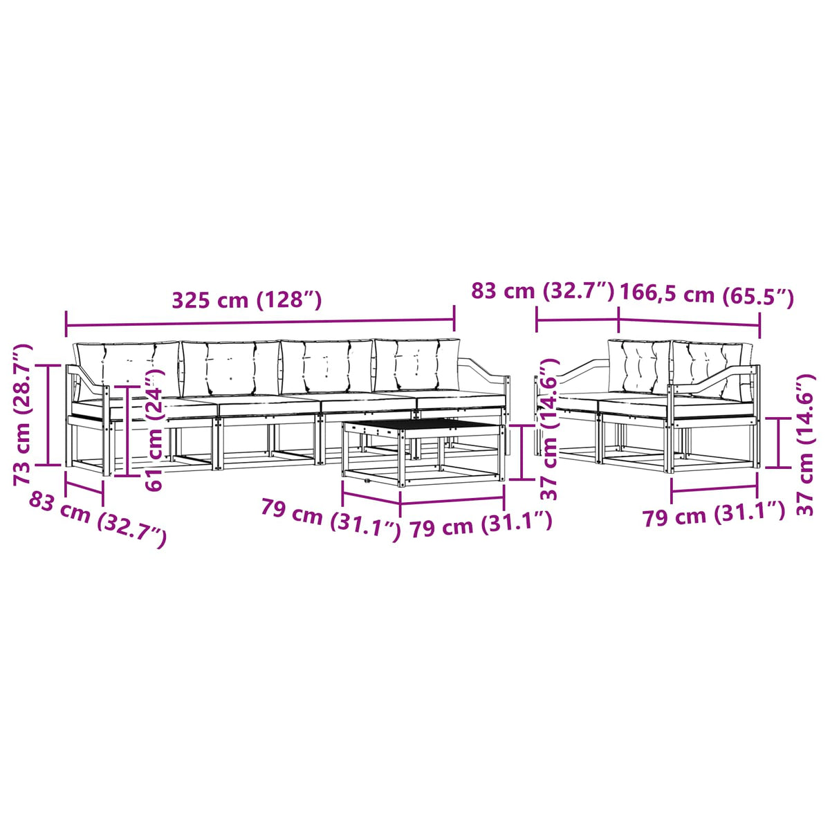 Set vanjskih sofa 6 kom. Bijela i bež