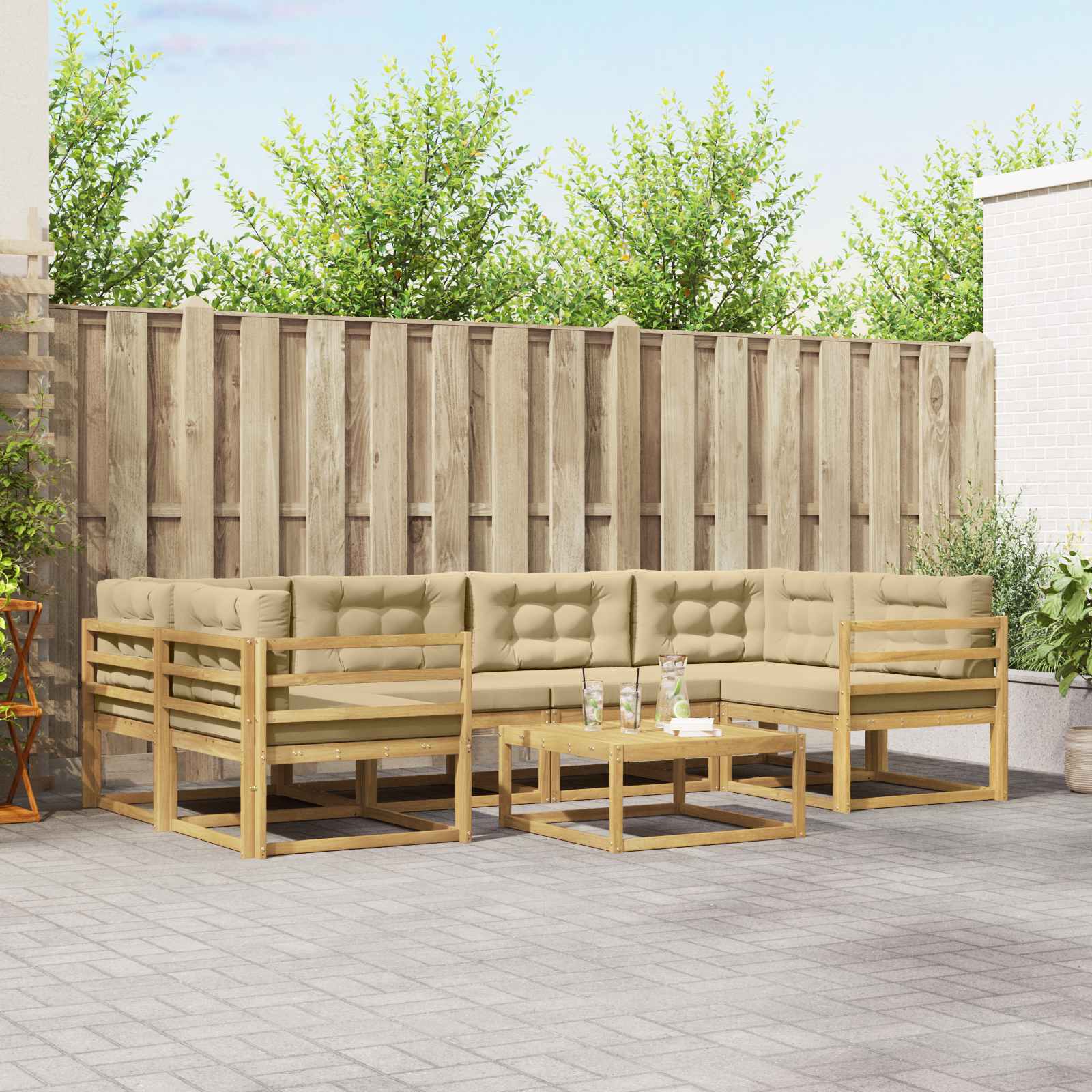 Set vanjskih sofa s jastukom 5 pcs Bijela i bež