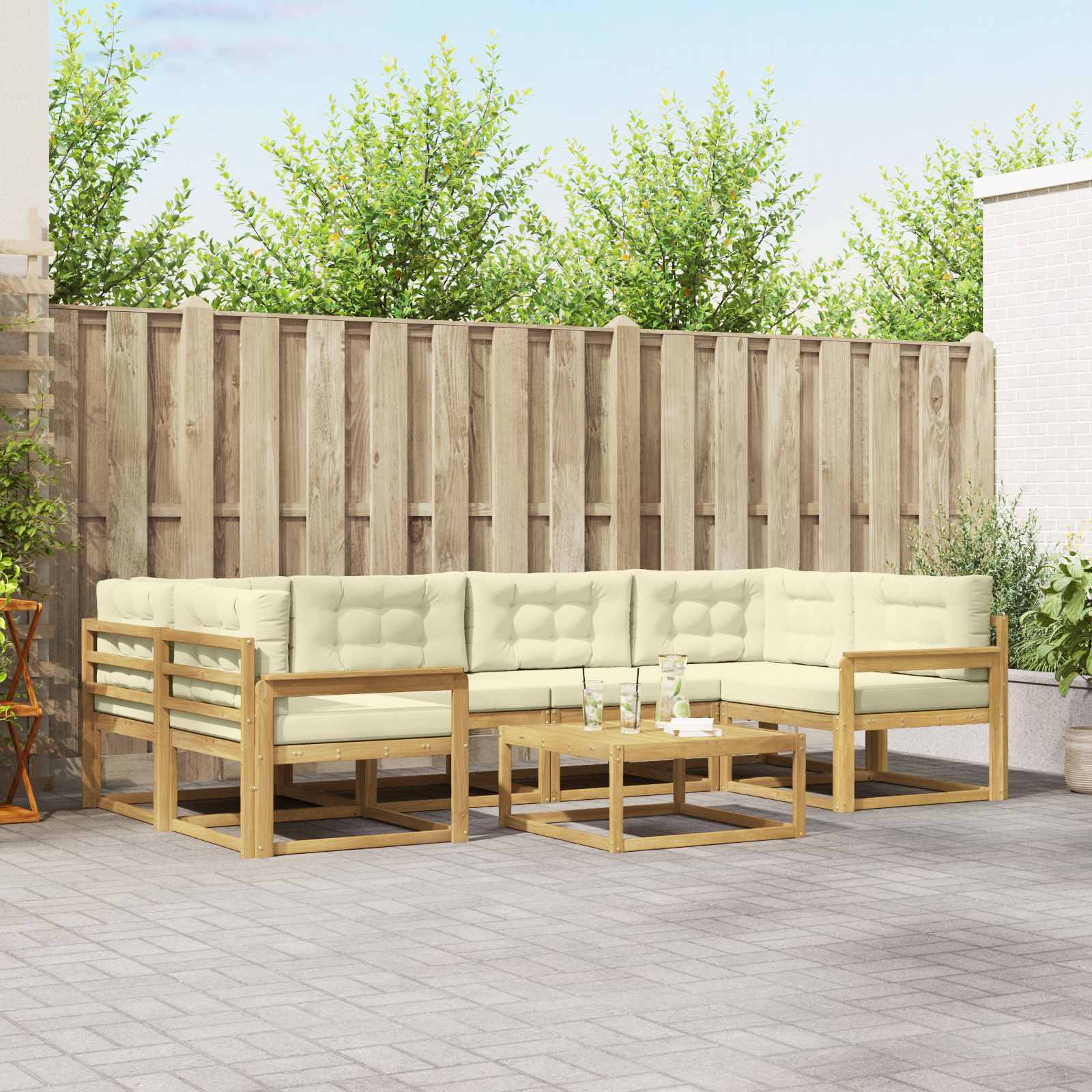 Set vanjskih sofa s jastukom 5 pcs Bijela i krem