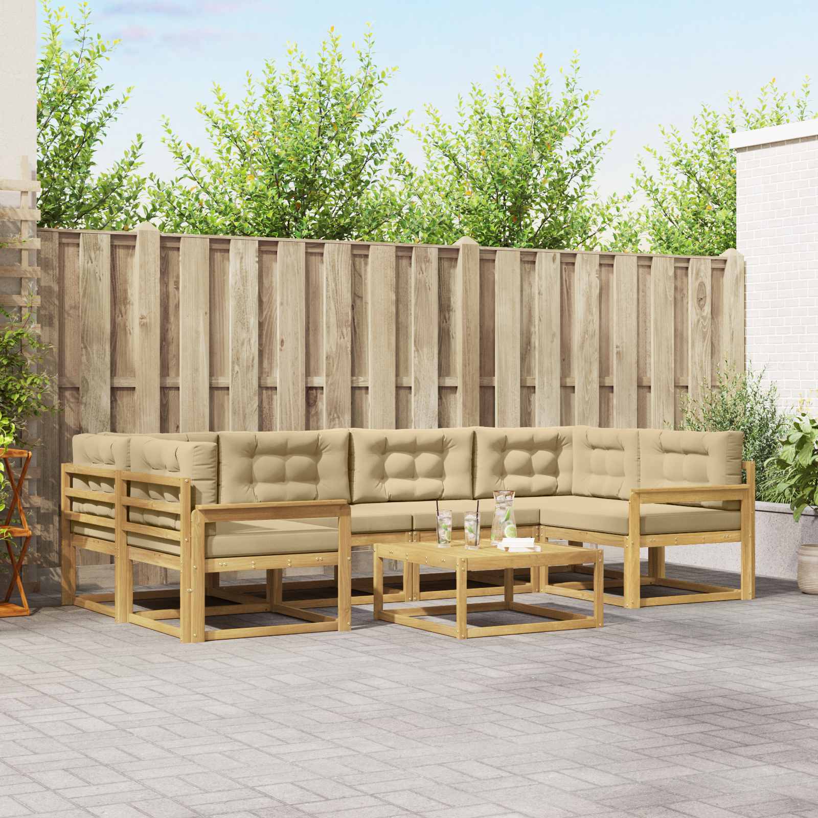 Set vanjskih sofa s jastukom 5 pcs Bijela i bež