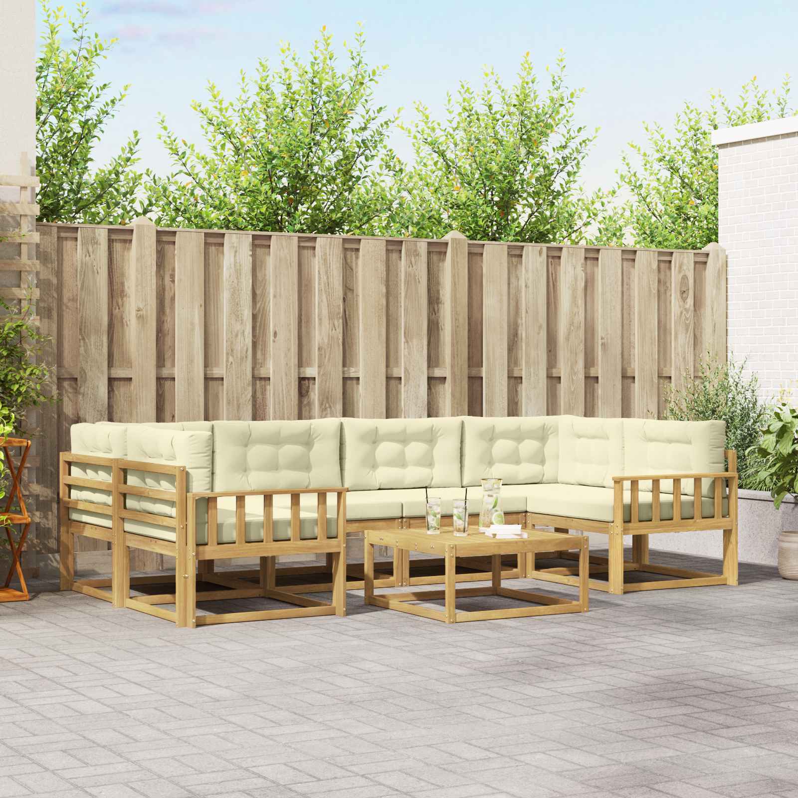 Set vanjskih sofa s jastukom 5 pcs Bijela i krem