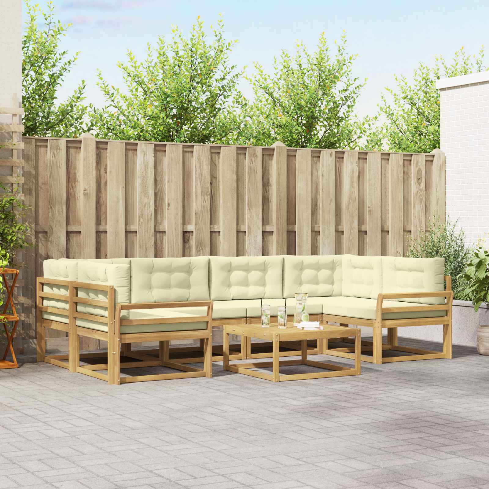 Set vanjskih sofa s jastukom 5 pcs Bijela i krem