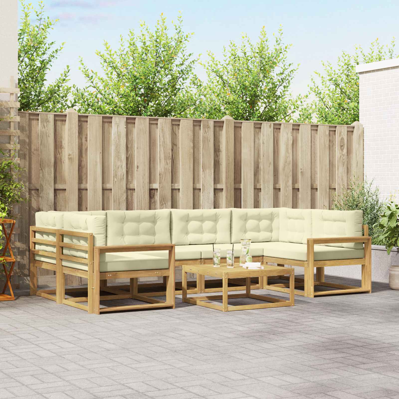 Set vanjskih sofa s jastukom 5 pcs Bijela i krem