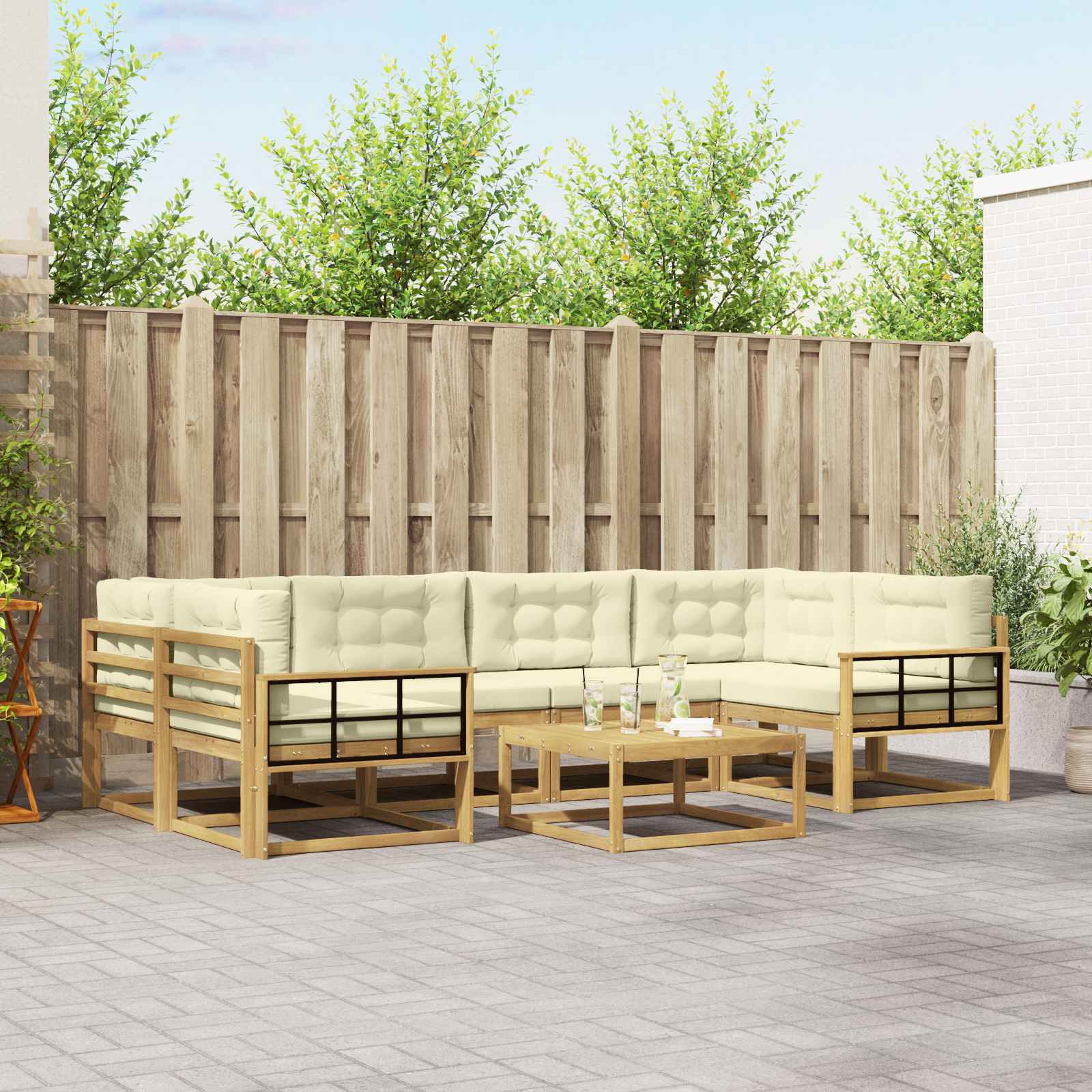 Set vanjskih sofa s jastukom 5 pcs Bijela i krem