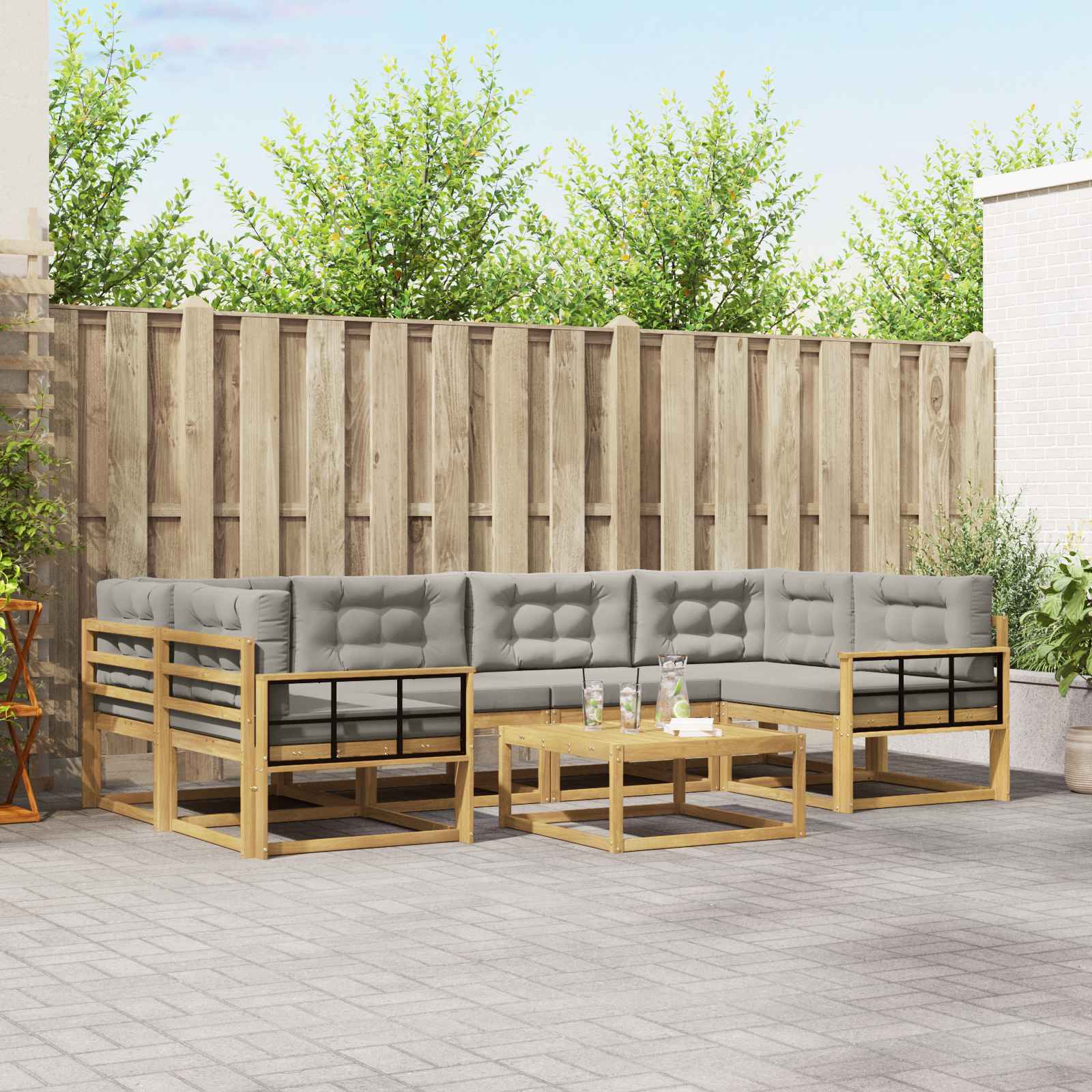 Set vanjskih sofa s jastukom 5 pcs Bijela i svjetlosiva